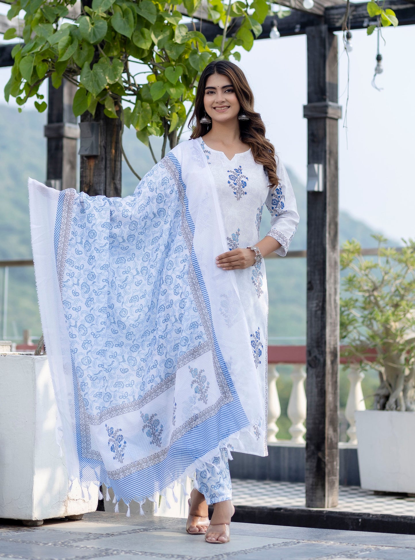 Ethnic Set Women Block Printed Kurta and Pant with Dupatta - Ethnic Set