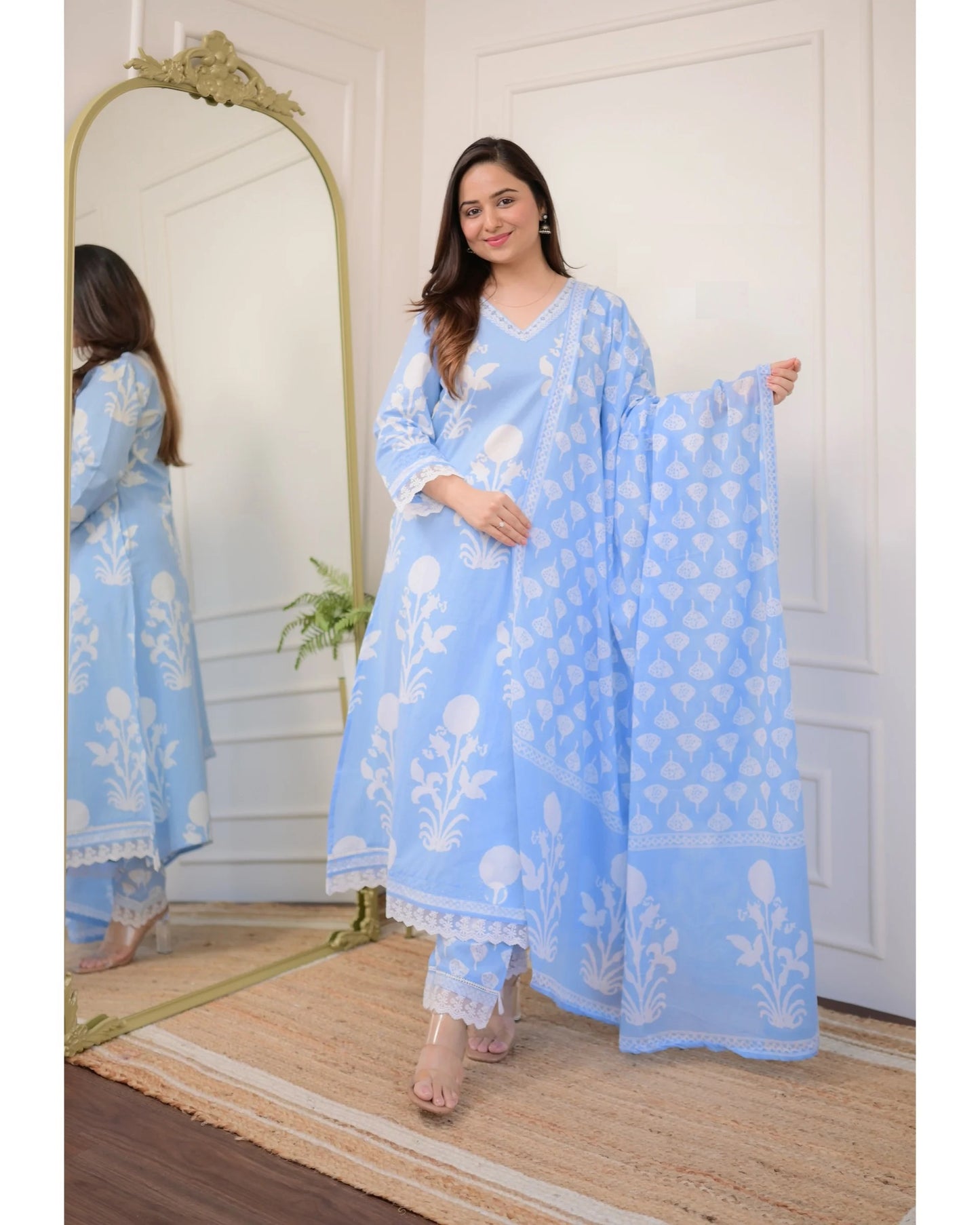 Ethnic Set Women Embroidery A-Line Kurta and Pant set with Dupatta - Ethnic Set