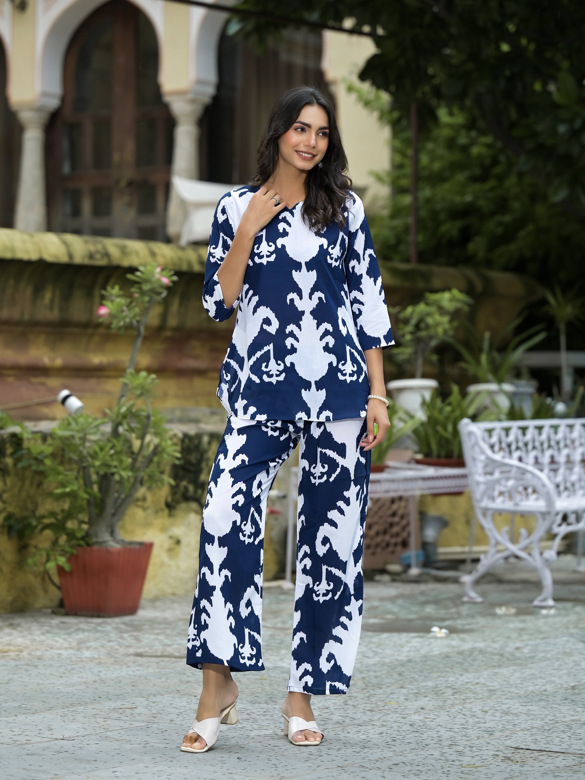 Ethnic Set Geometric Printed Blue Co-ord Set - Ethnic Set