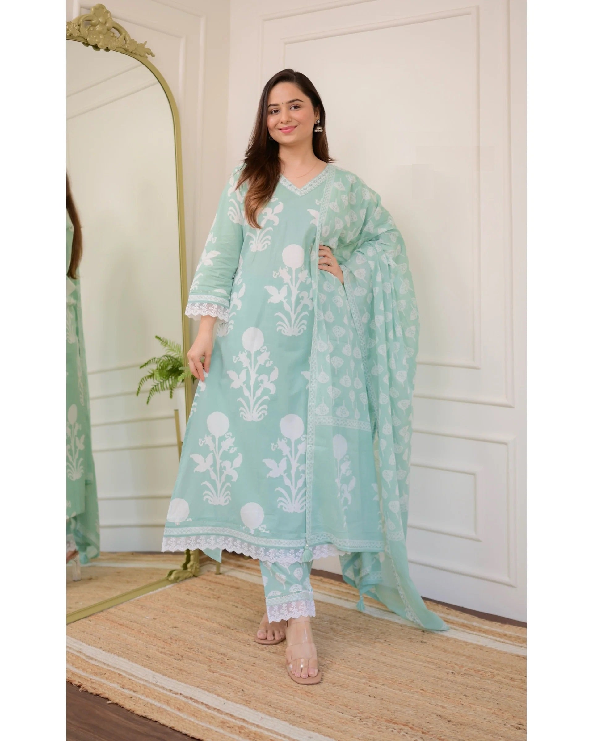 Ethnic Set Women Embroidery Straight Kurta and Pant set with Dupatta - Ethnic Set