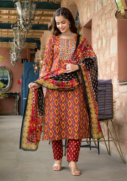 Ethnic Set Women Embroidery Straight Kurta and Pant set with Dupatta - Ethnic Set