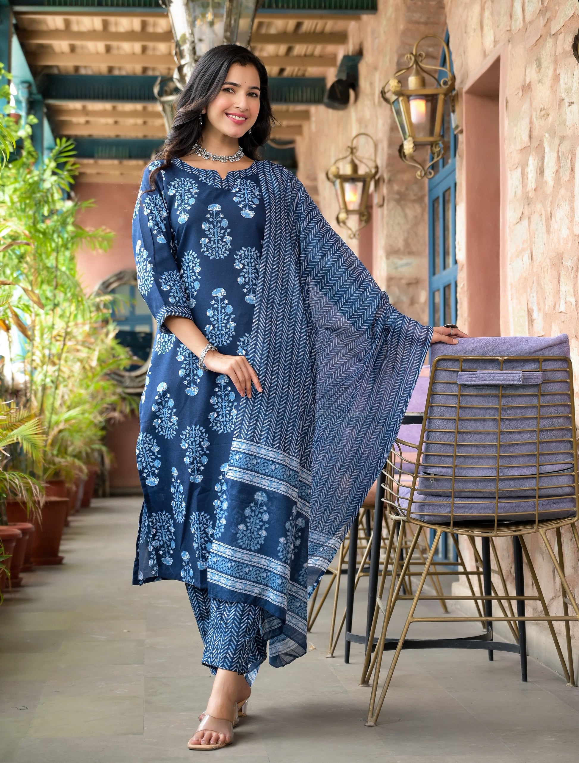 Ethnic Set Women Embroidery Straight Kurta and Pant set with Dupatta - Ethnic Set