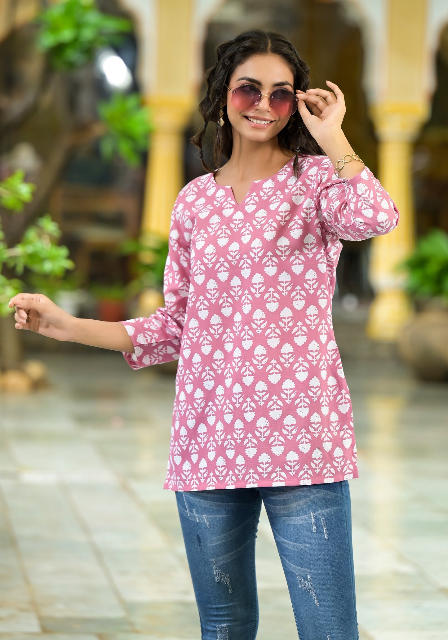 Ethnic Set Women Printed Straight Pink Kurta