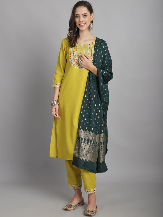 Ethnic Set Women Sequence work Straight Kurta and Pant set with Dupatta - Ethnic Set