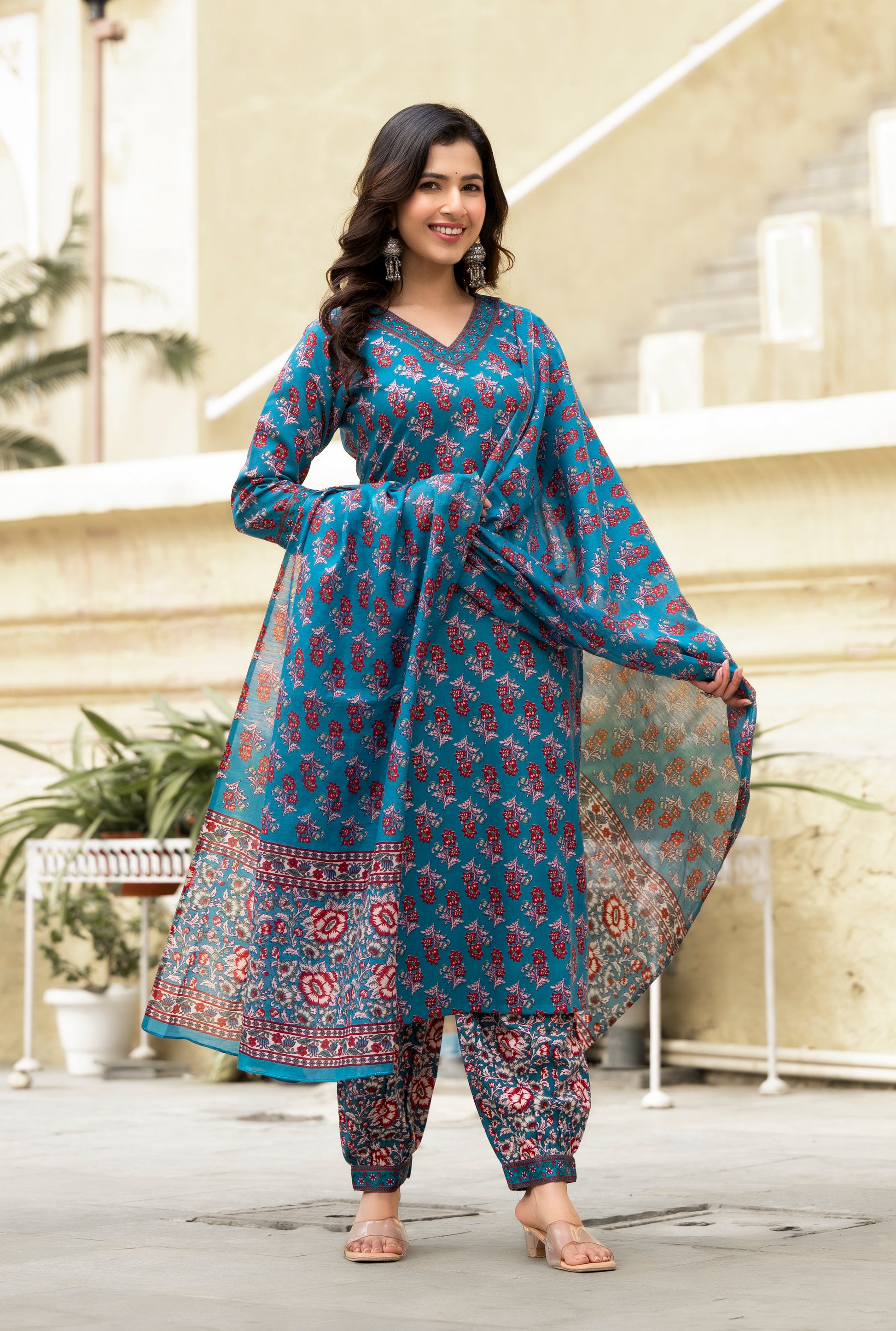 Ehnic Set Women Block Printed Straight Kurta and Pant set with Dupatta - Ethnic Set