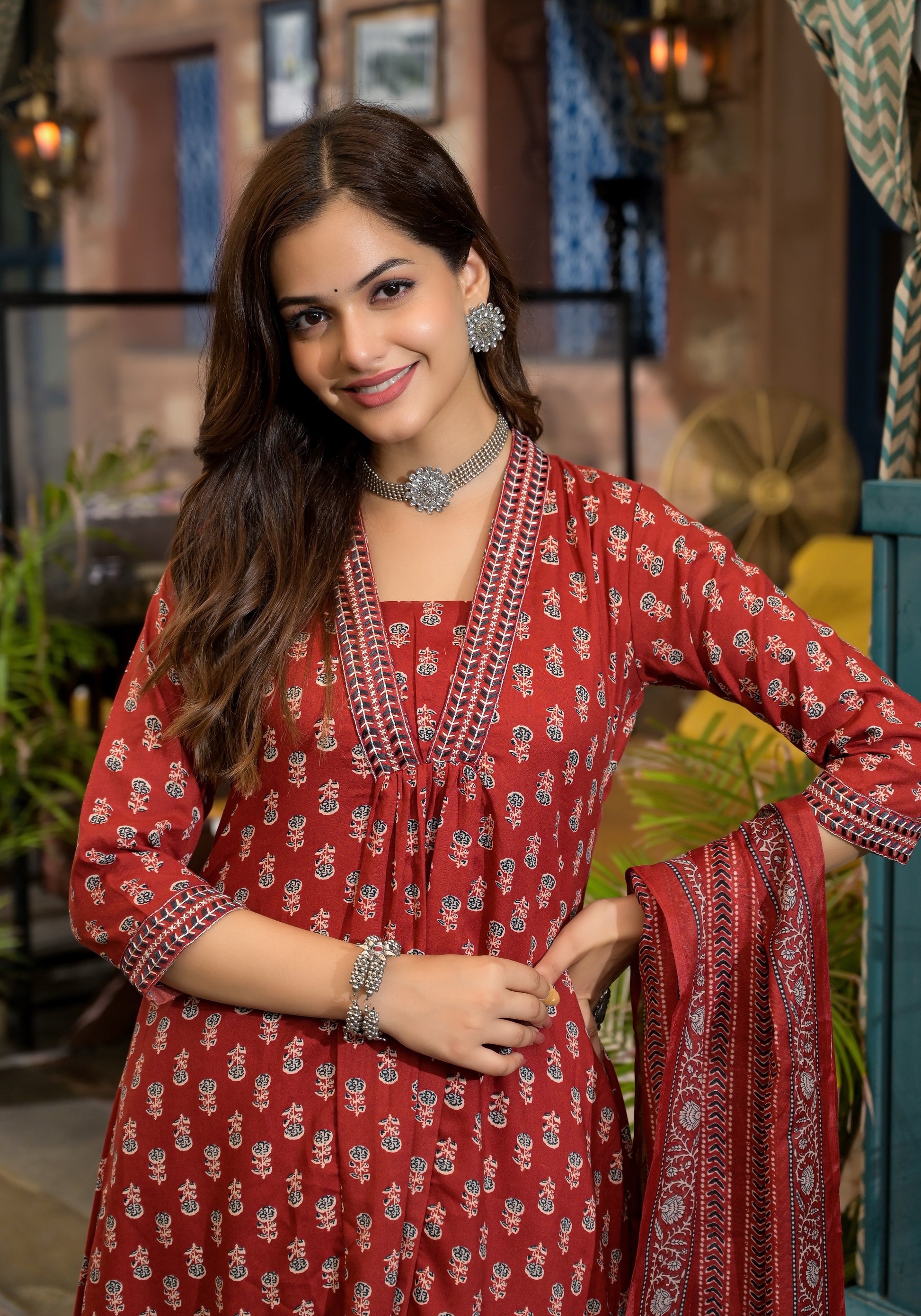 Ethnic Set Women Embroidery A-Line Kurta and Pant set with Dupatta - Ethnic Set