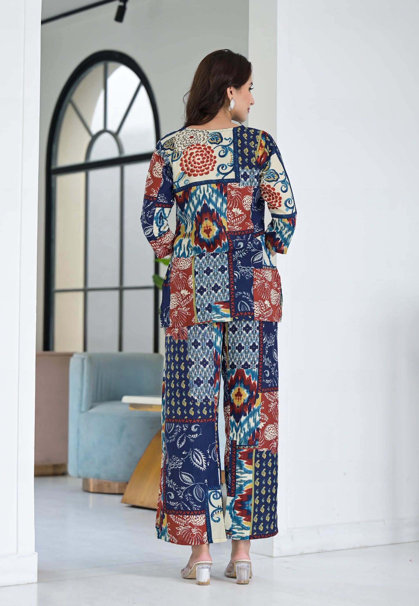 Ethnic Set Women  Printed Blue Co-ord Set - Ethnic Set