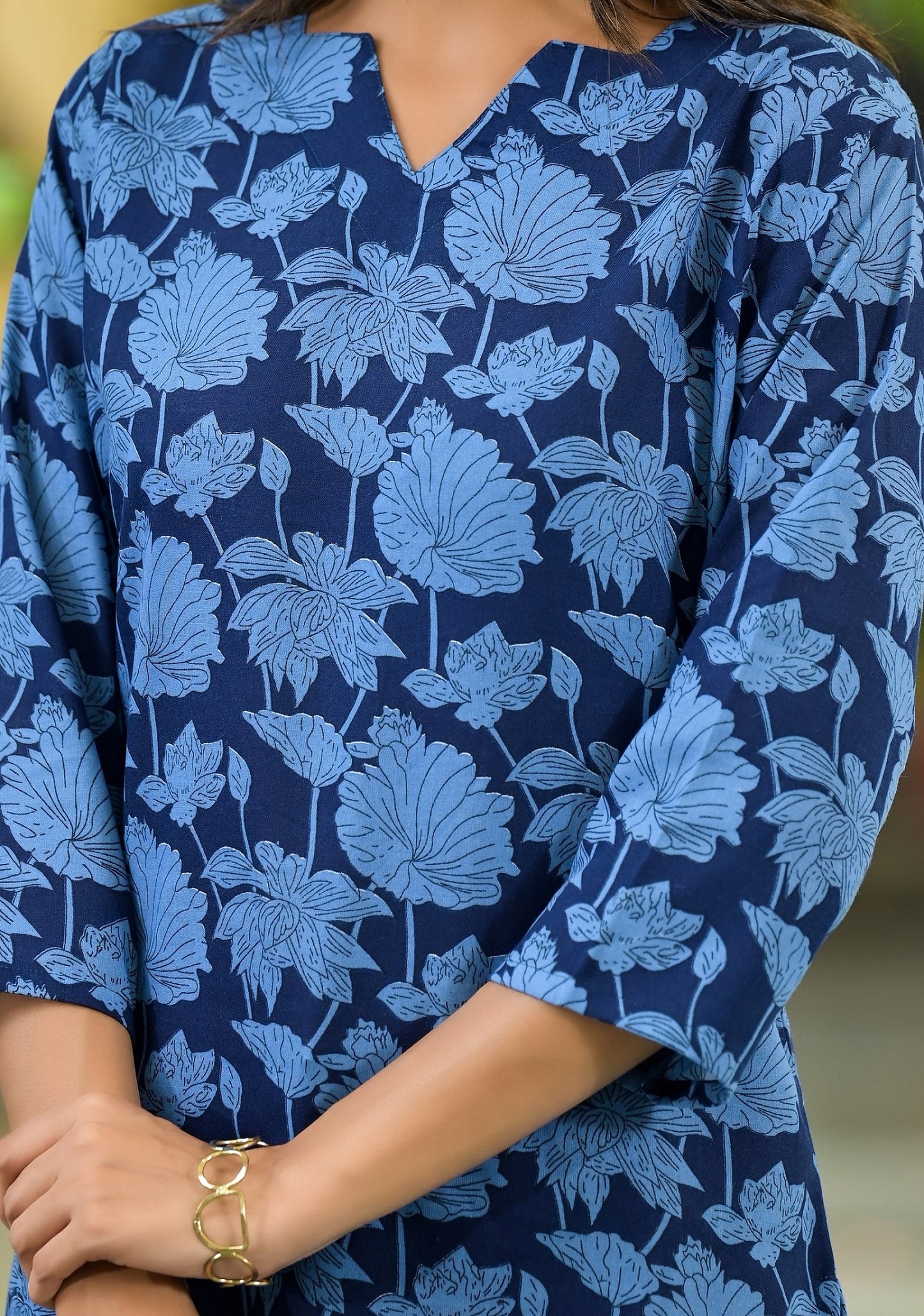 Ethnic Set Floral Printed Straight Blue Kurta