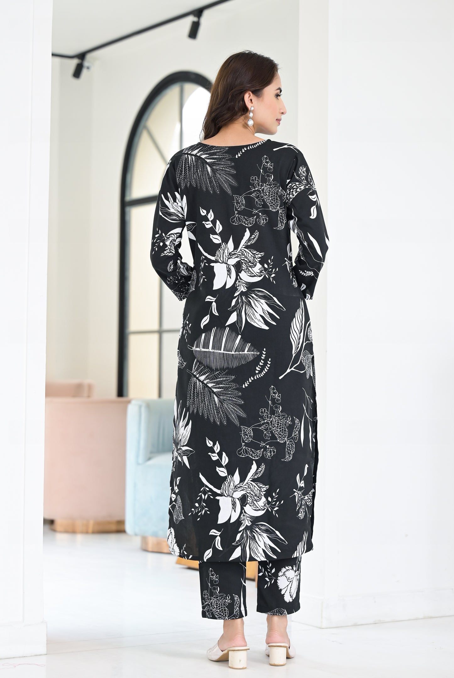 Ethnic Set Floral Printed Black Co-ord Set - Ethnic Set