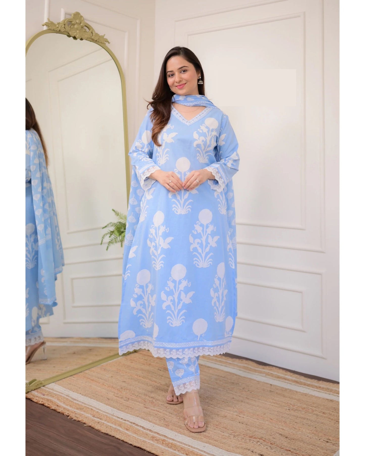 Ethnic Set Women Embroidery A-Line Kurta and Pant set with Dupatta - Ethnic Set