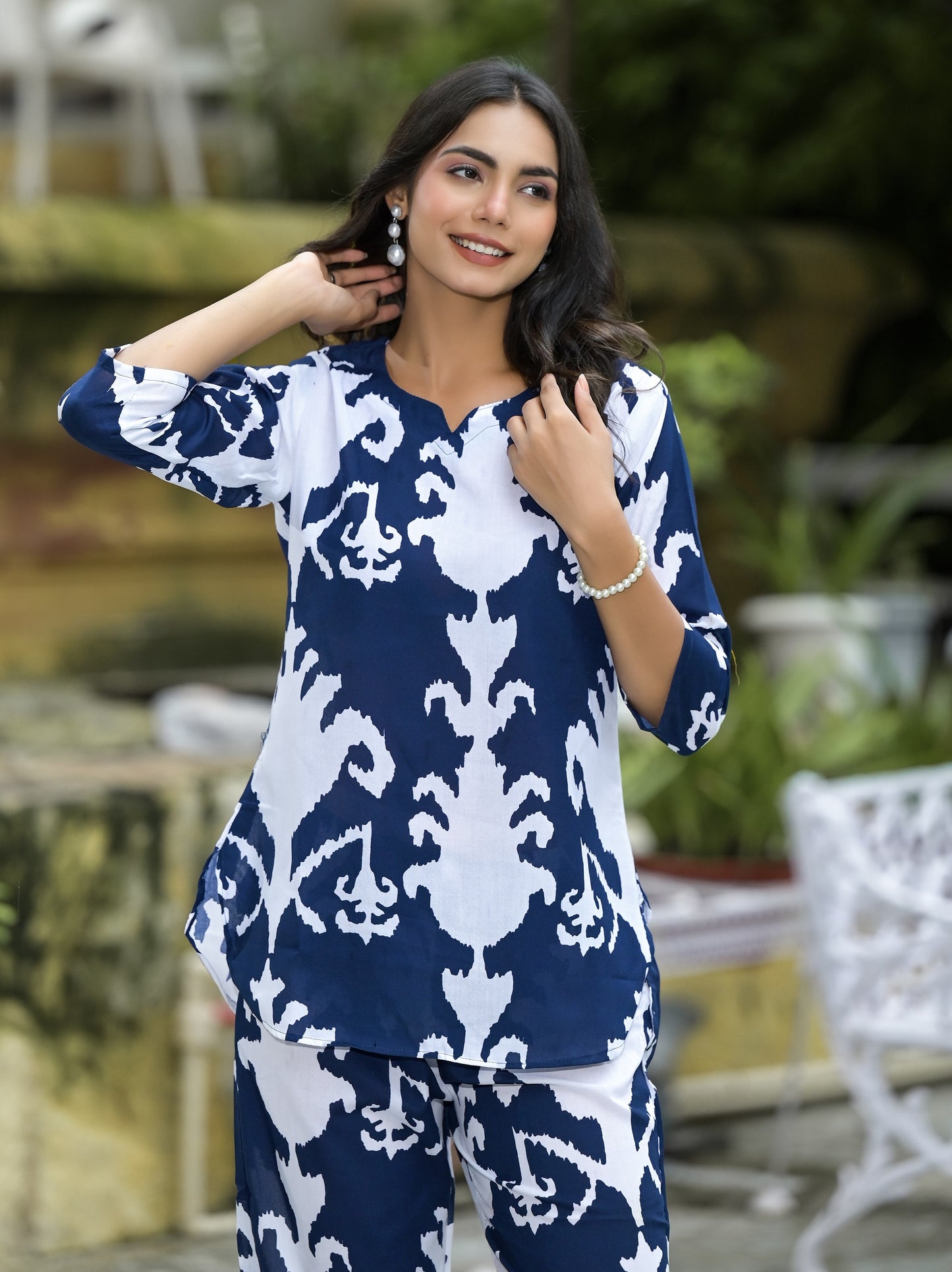 Ethnic Set Geometric Printed Blue Co-ord Set - Ethnic Set