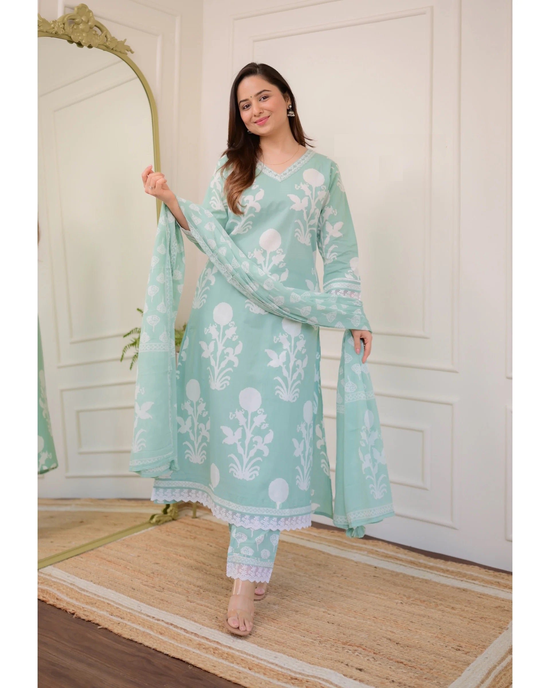 Ethnic Set Women Embroidery Straight Kurta and Pant set with Dupatta - Ethnic Set