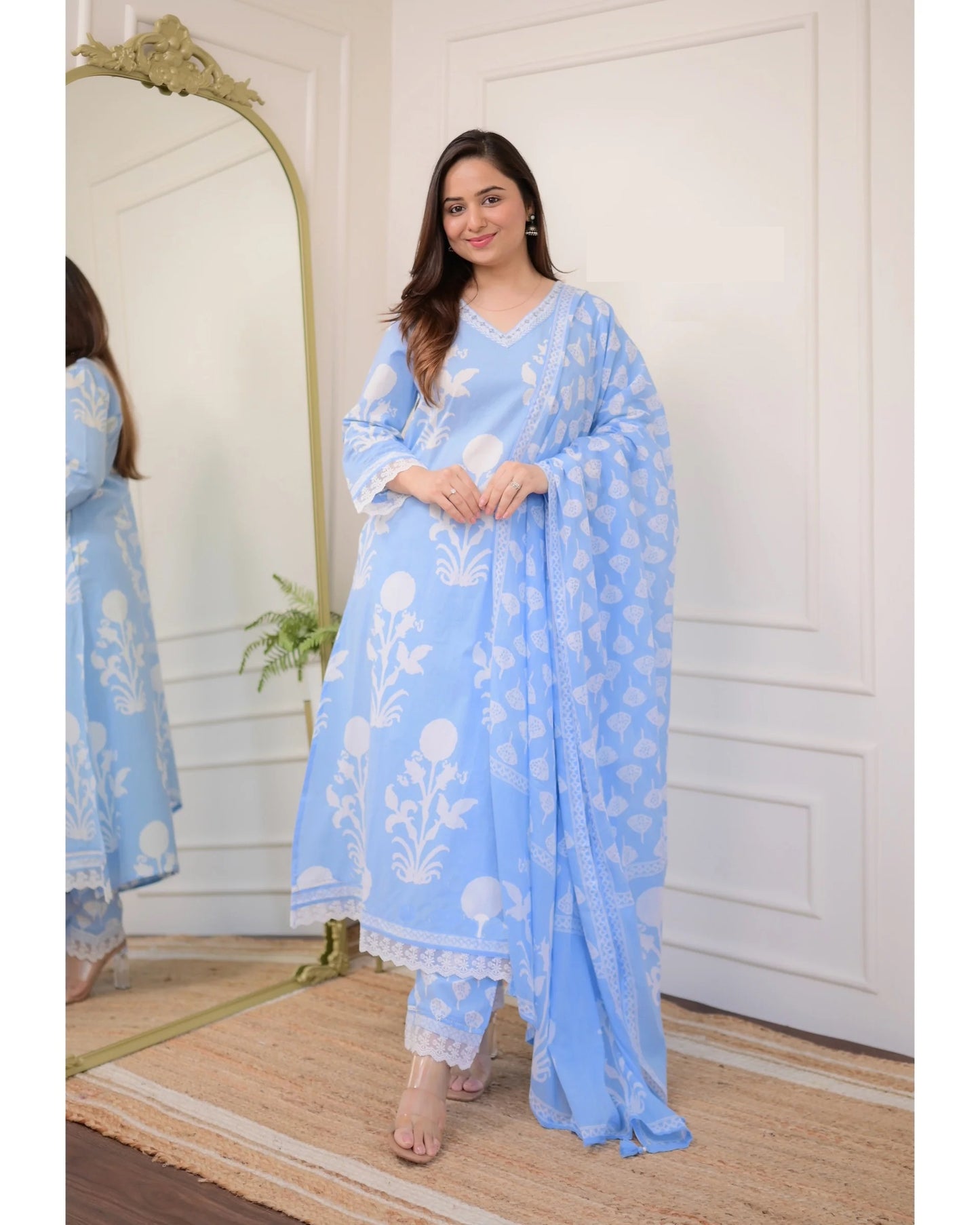 Ethnic Set Women Embroidery A-Line Kurta and Pant set with Dupatta - Ethnic Set