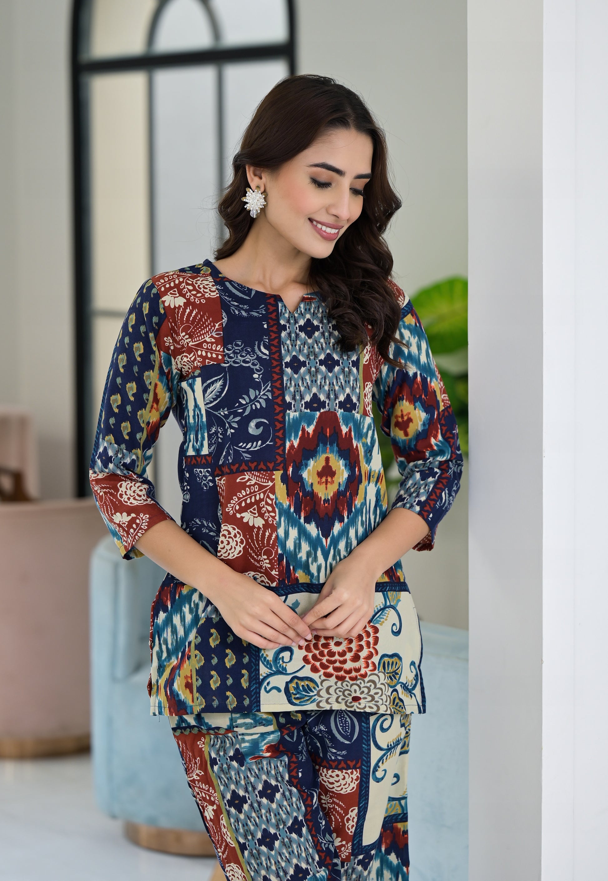 Ethnic Set Women  Printed Blue Co-ord Set - Ethnic Set