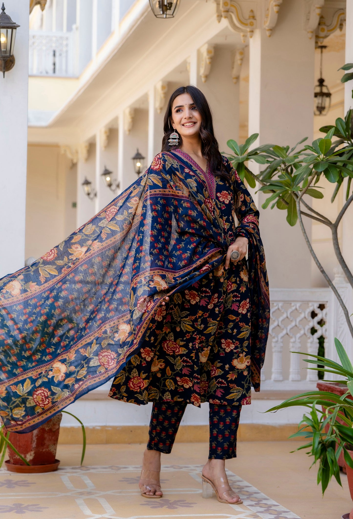 Ethnic Set Women Printed A-Line Kurta and Pant set with Dupatta