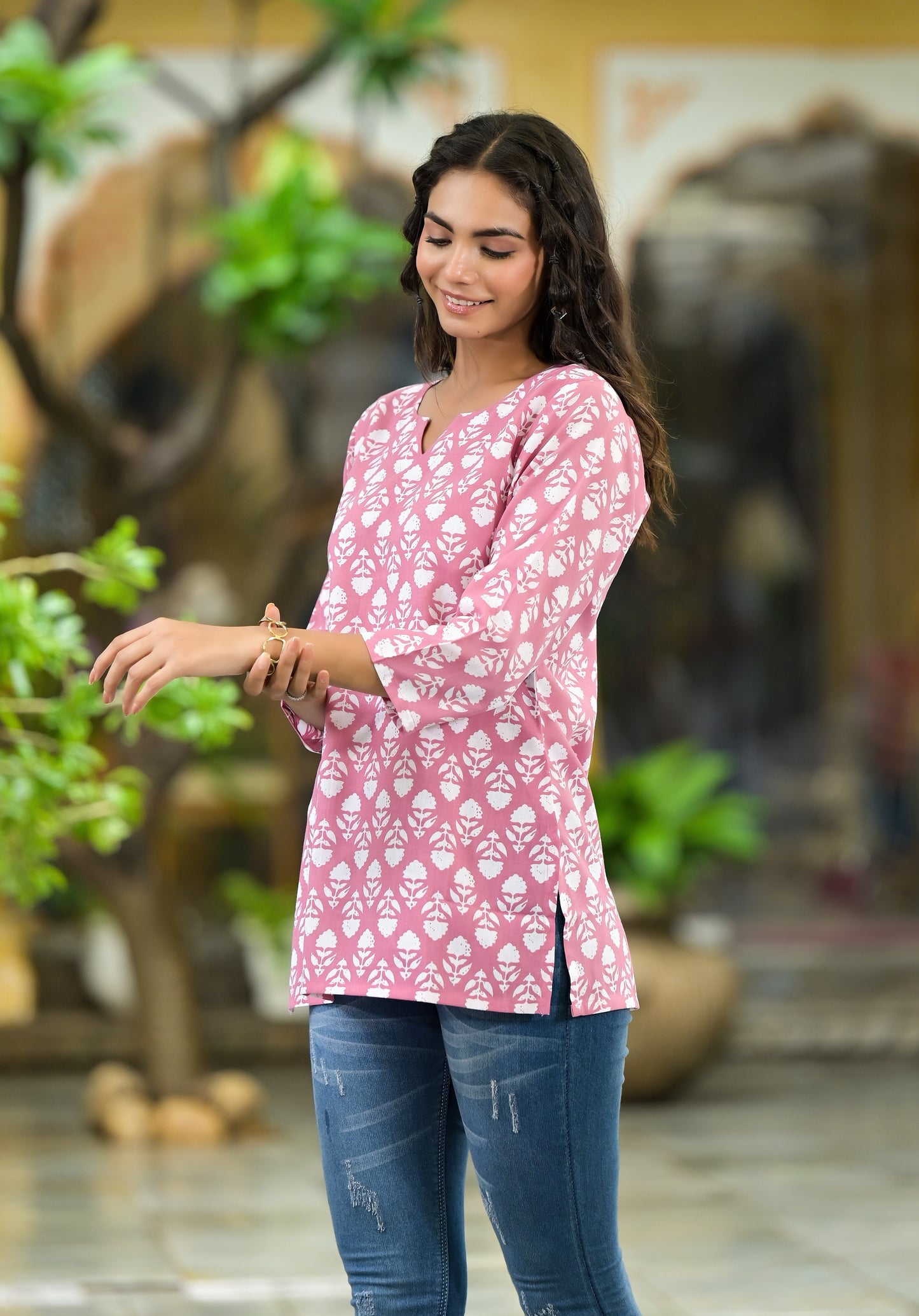 Ethnic Set Women Printed Straight Pink Kurta