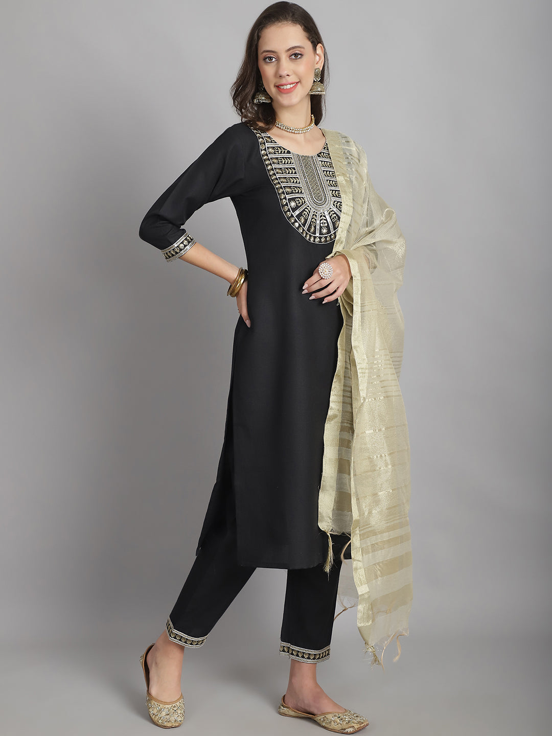 Ethnic Set Women Sequence work  Straight Kurta and Pant set with Dupatta - Ethnic Set