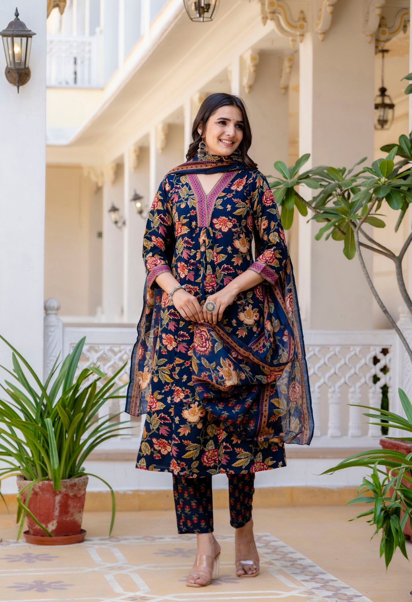 Ethnic Set Women Printed A-Line Kurta and Pant set with Dupatta