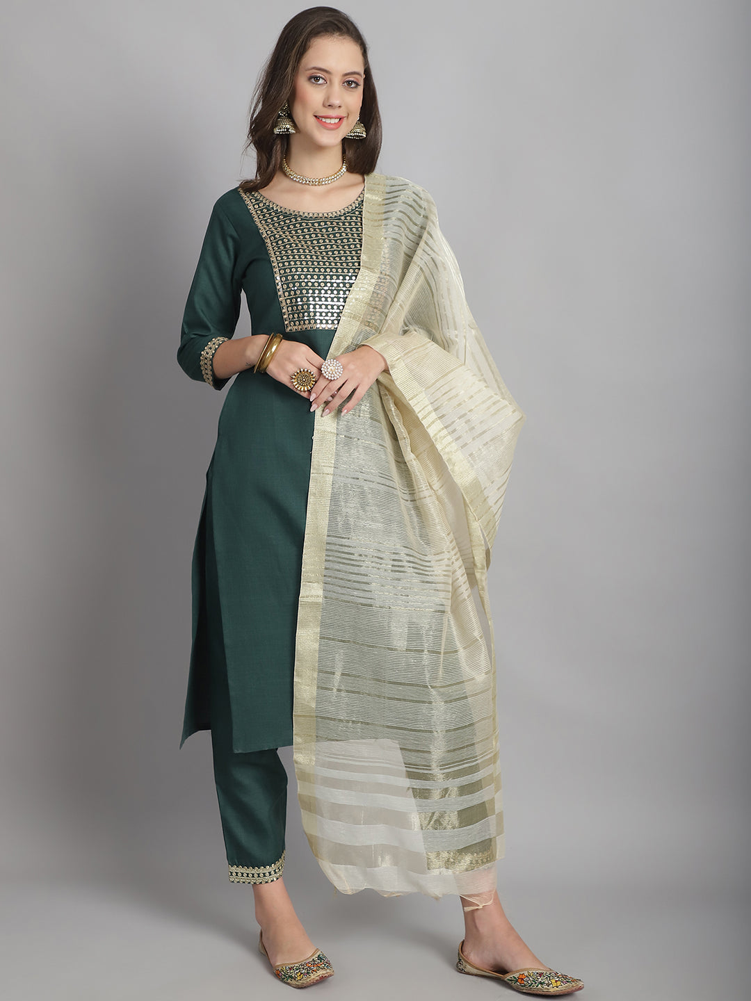 Ethnic Set Women Sequence work Straight Kurta and Pant set with Dupatta - Ethnic Set