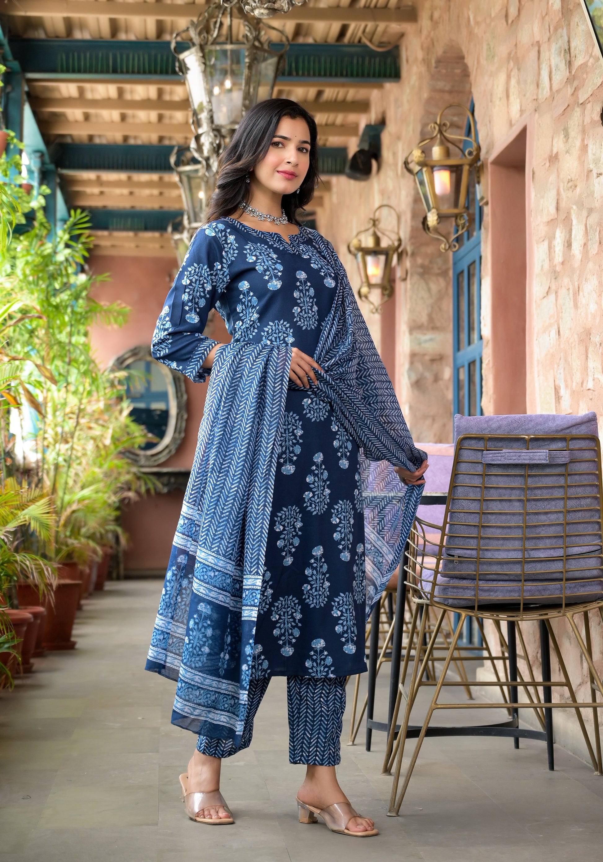 Ethnic Set Women Embroidery Straight Kurta and Pant set with Dupatta - Ethnic Set