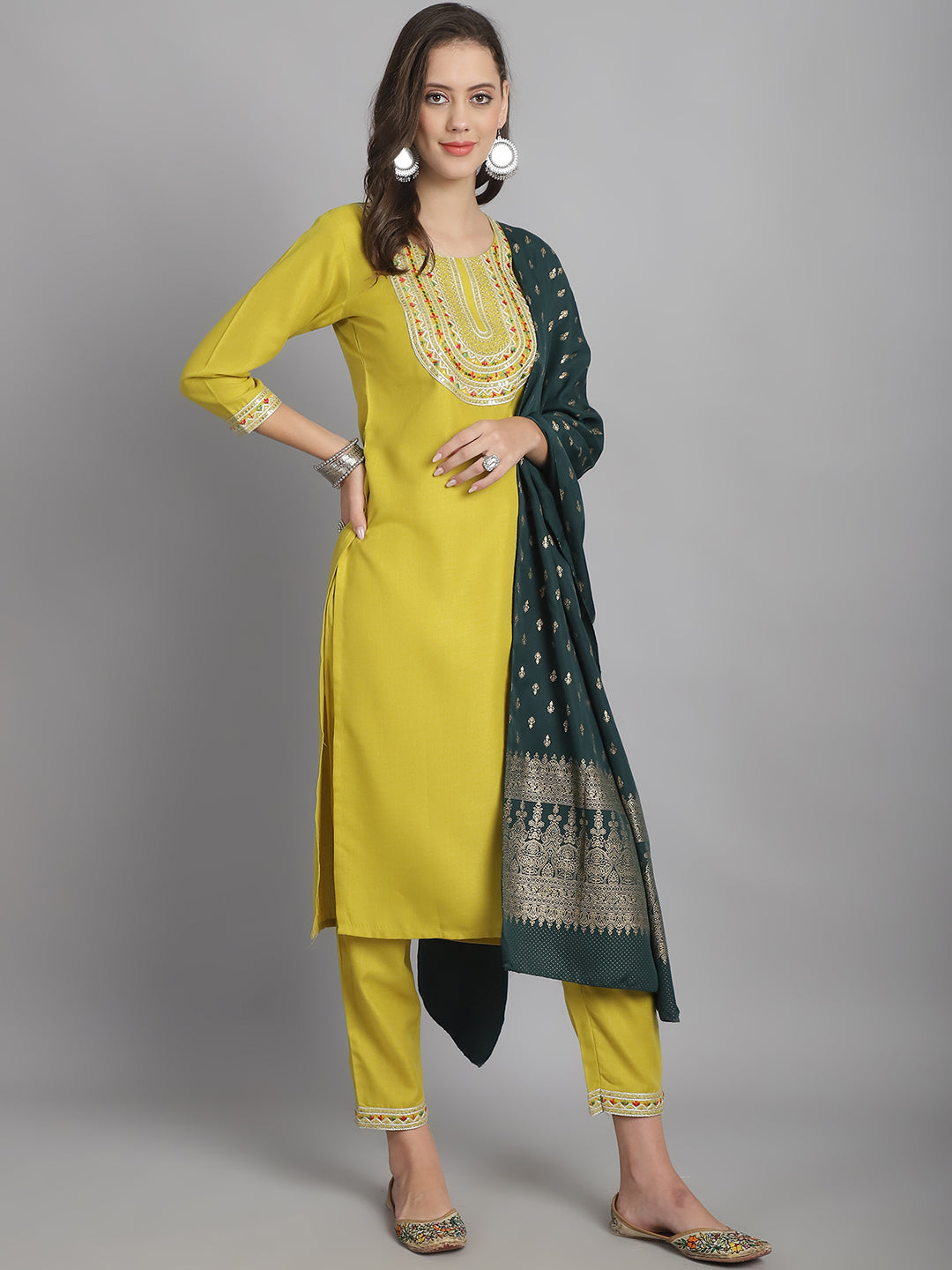 Ethnic Set Women Sequence work Straight Kurta and Pant set with Dupatta - Ethnic Set