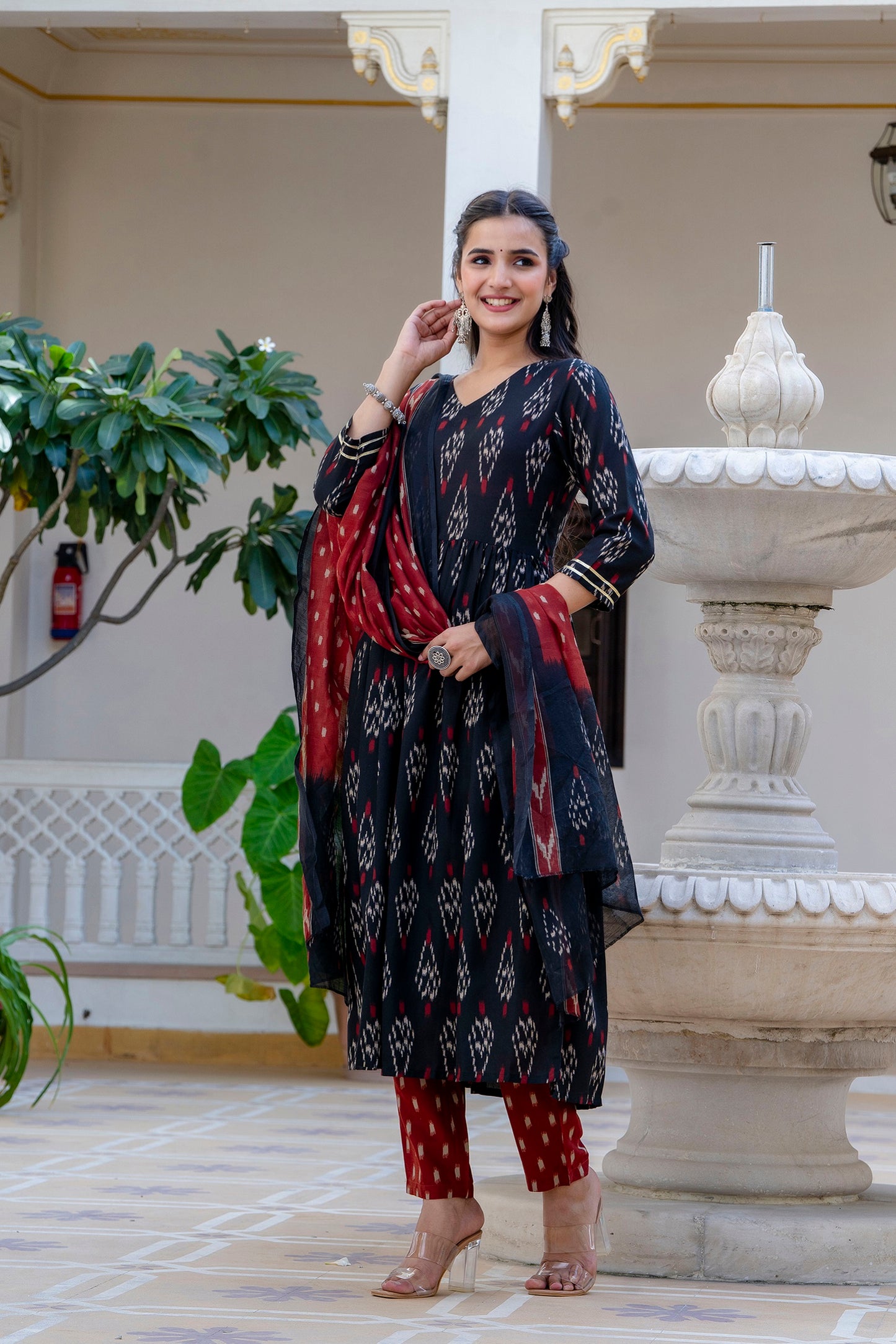 Ethnic Set Women Printed Anarkali Kurta and Pant set with Dupatta