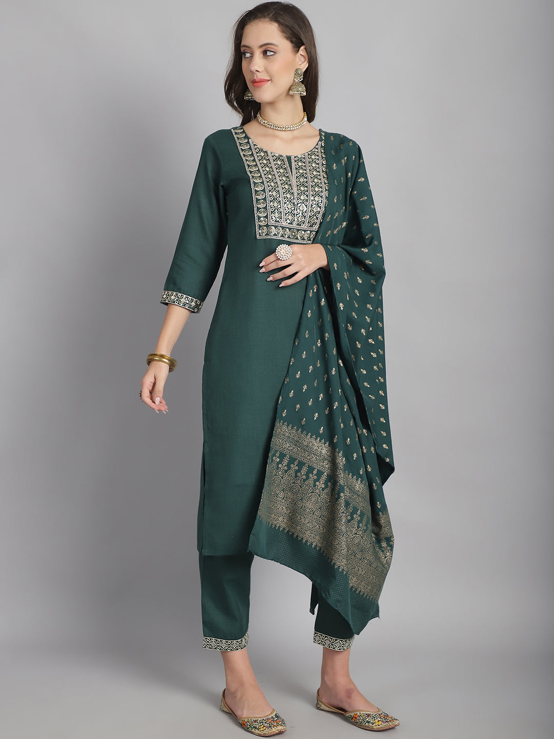 Ethnic Set Women Sequence work Straight Kurta and Pant set with Dupatta - Ethnic Set