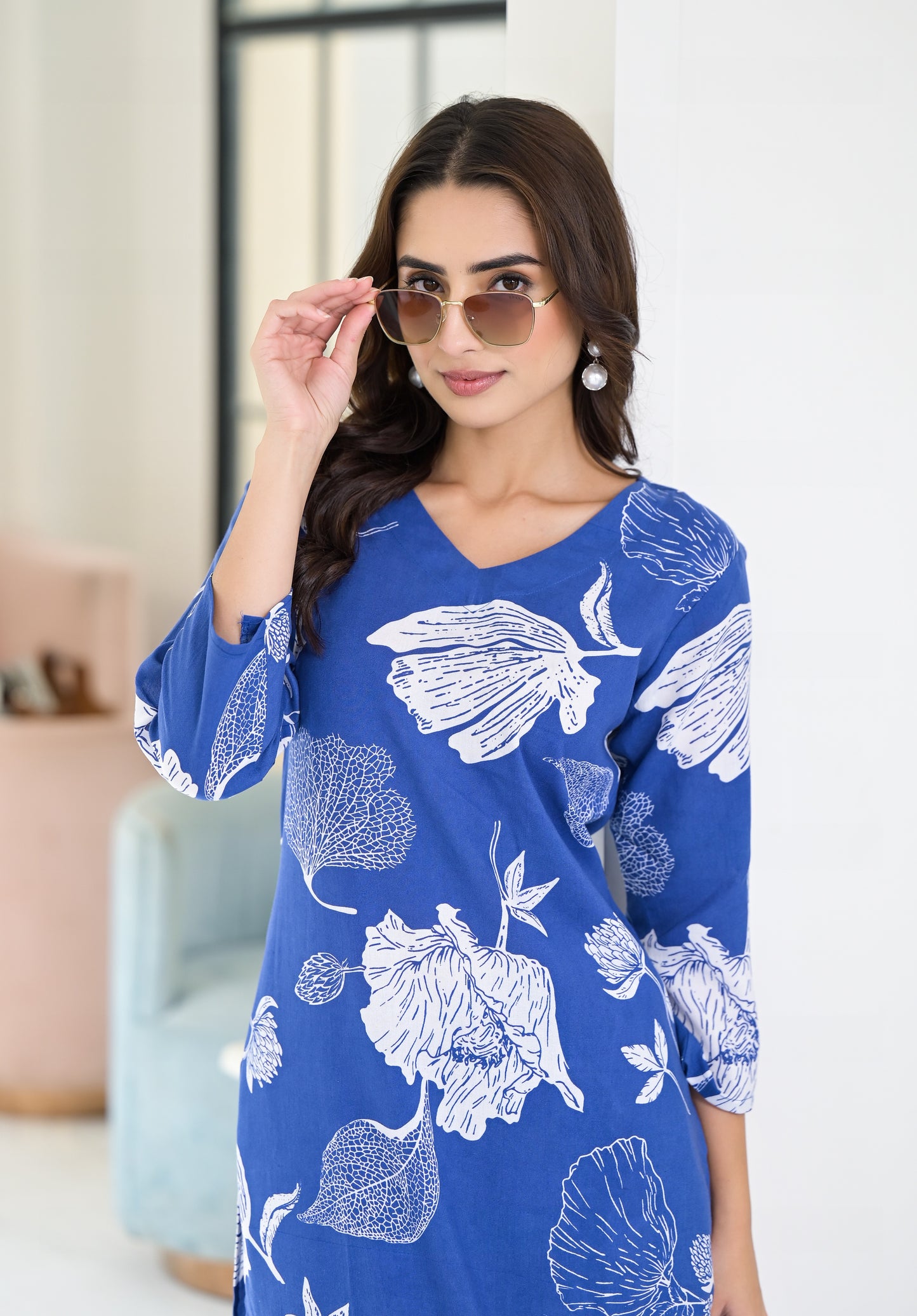 Ethnic Set Floral Printed Blue Co-ord Set - Ethnic Set