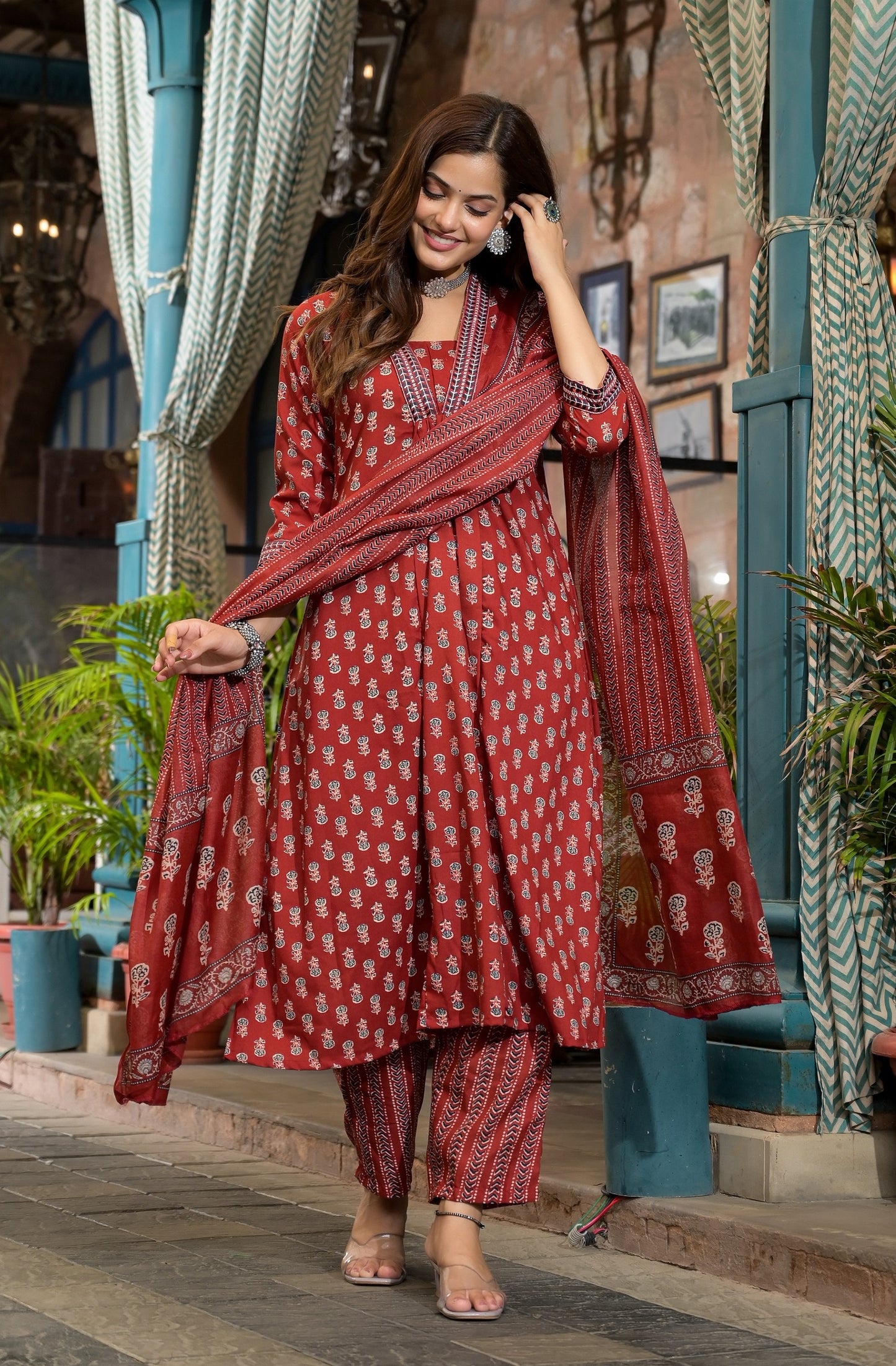 Ethnic Set Women Embroidery A-Line Kurta and Pant set with Dupatta - Ethnic Set