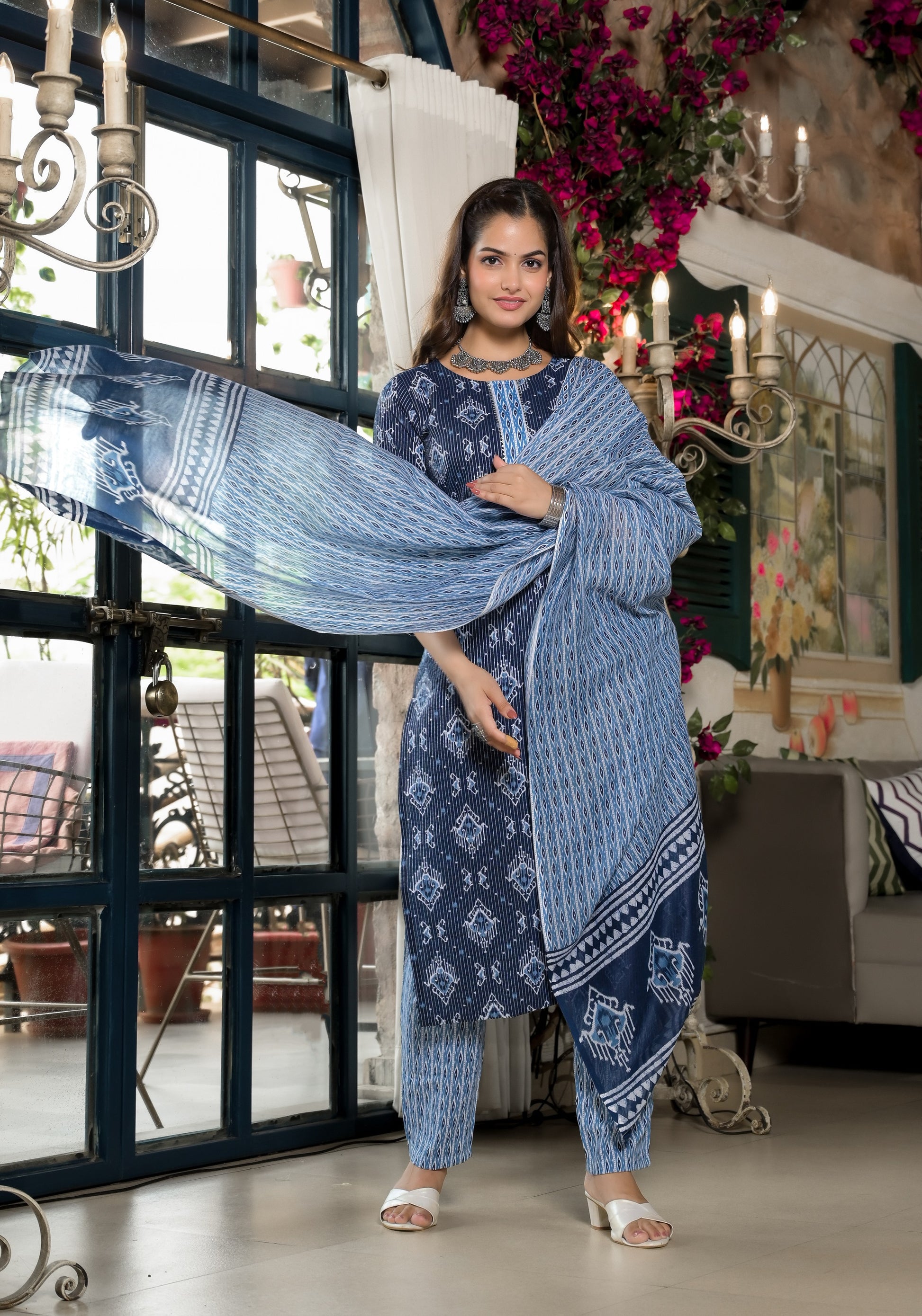 Ethnic Set Women Embroidery Straight Kurta and Pant set with Dupatta - Ethnic Set