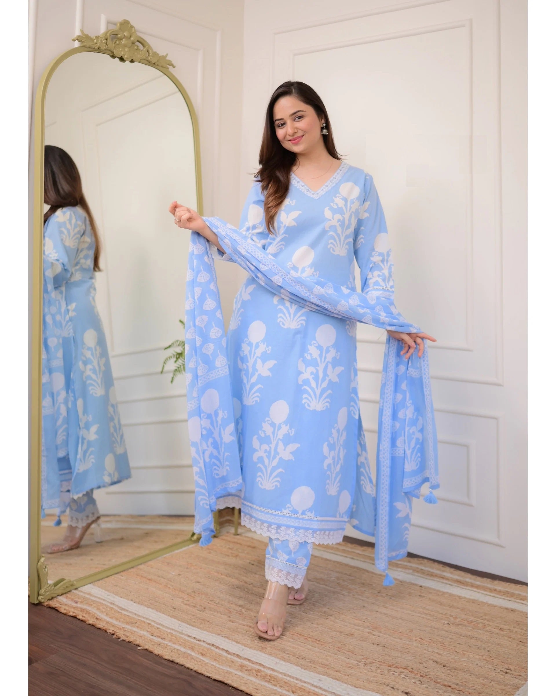 Ethnic Set Women Embroidery A-Line Kurta and Pant set with Dupatta - Ethnic Set