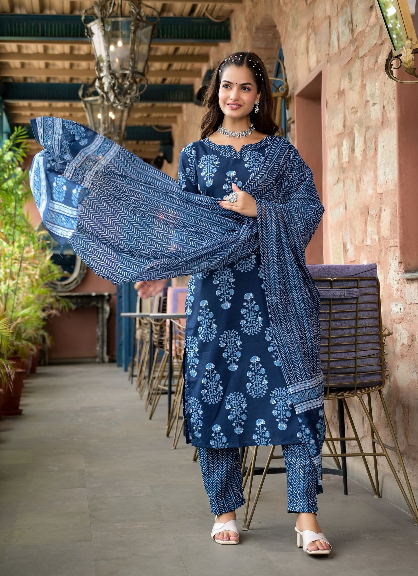 Ethnic Set Women Embroidery Straight Kurta and Pant set with Dupatta - Ethnic Set