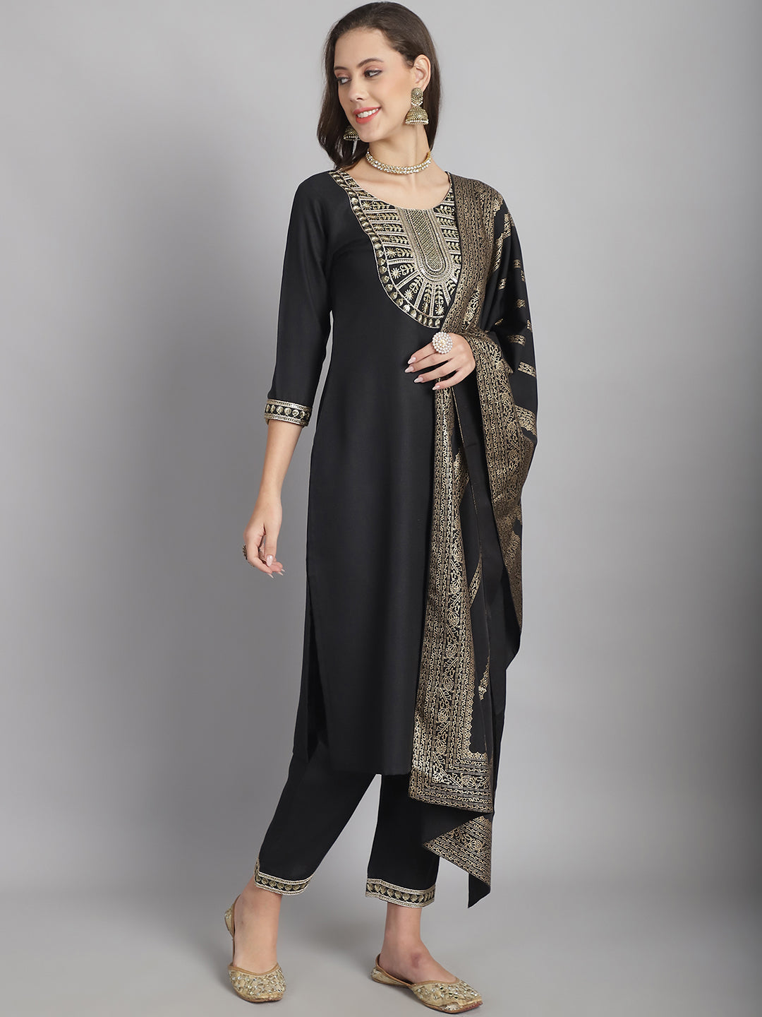 Ethnic Set Women Sequence Work Straight Kurta and Pant set with Dupatta - Ethnic Set