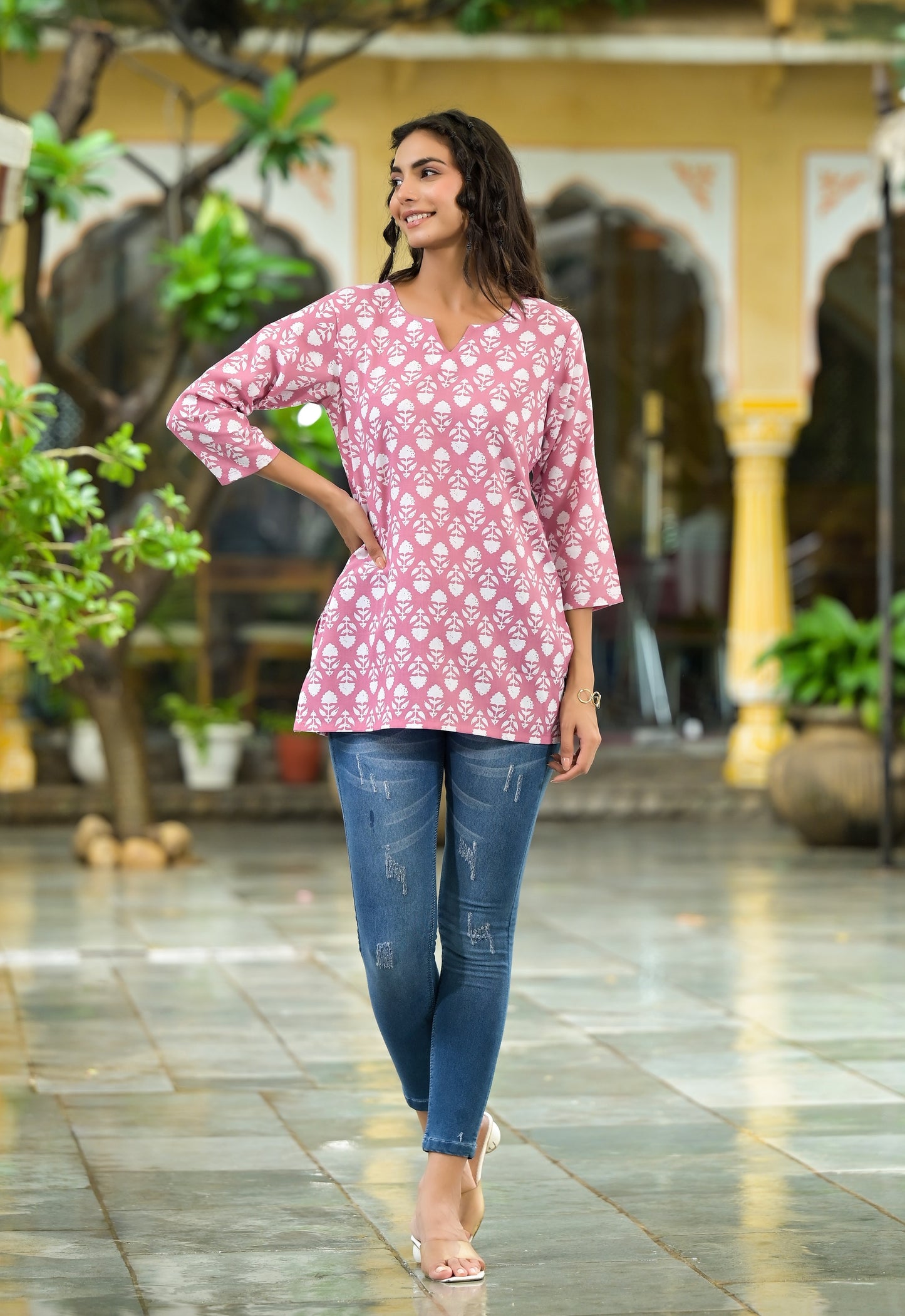 Ethnic Set Women Printed Straight Pink Kurta