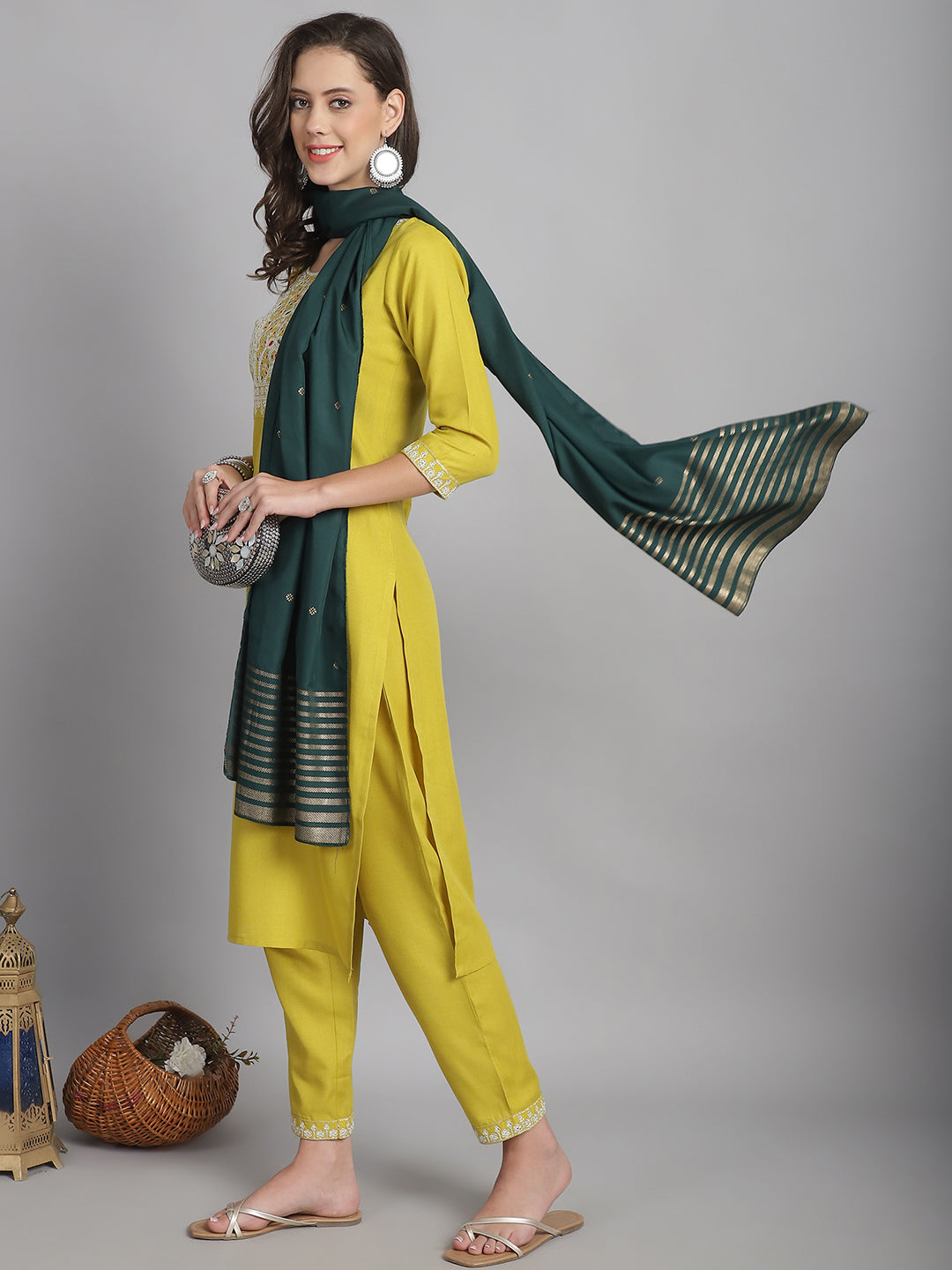 Ethnic Set Women Embroidery Straight Kurta and Pant set with Dupatta - Ethnic Set