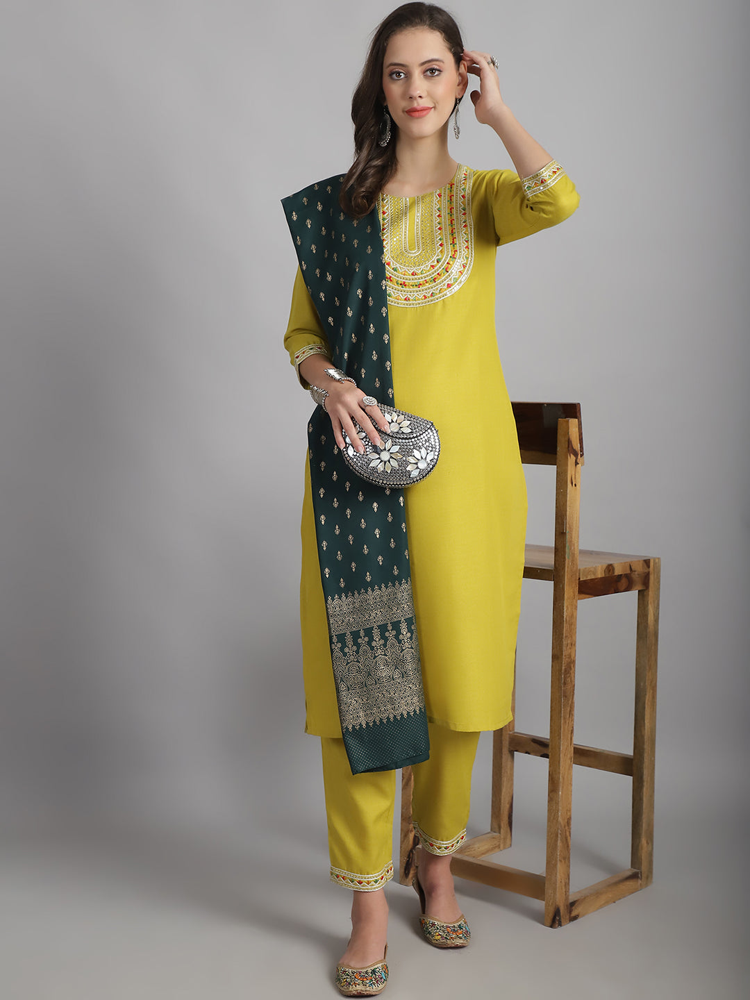 Ethnic Set Women Sequence work Straight Kurta and Pant set with Dupatta - Ethnic Set