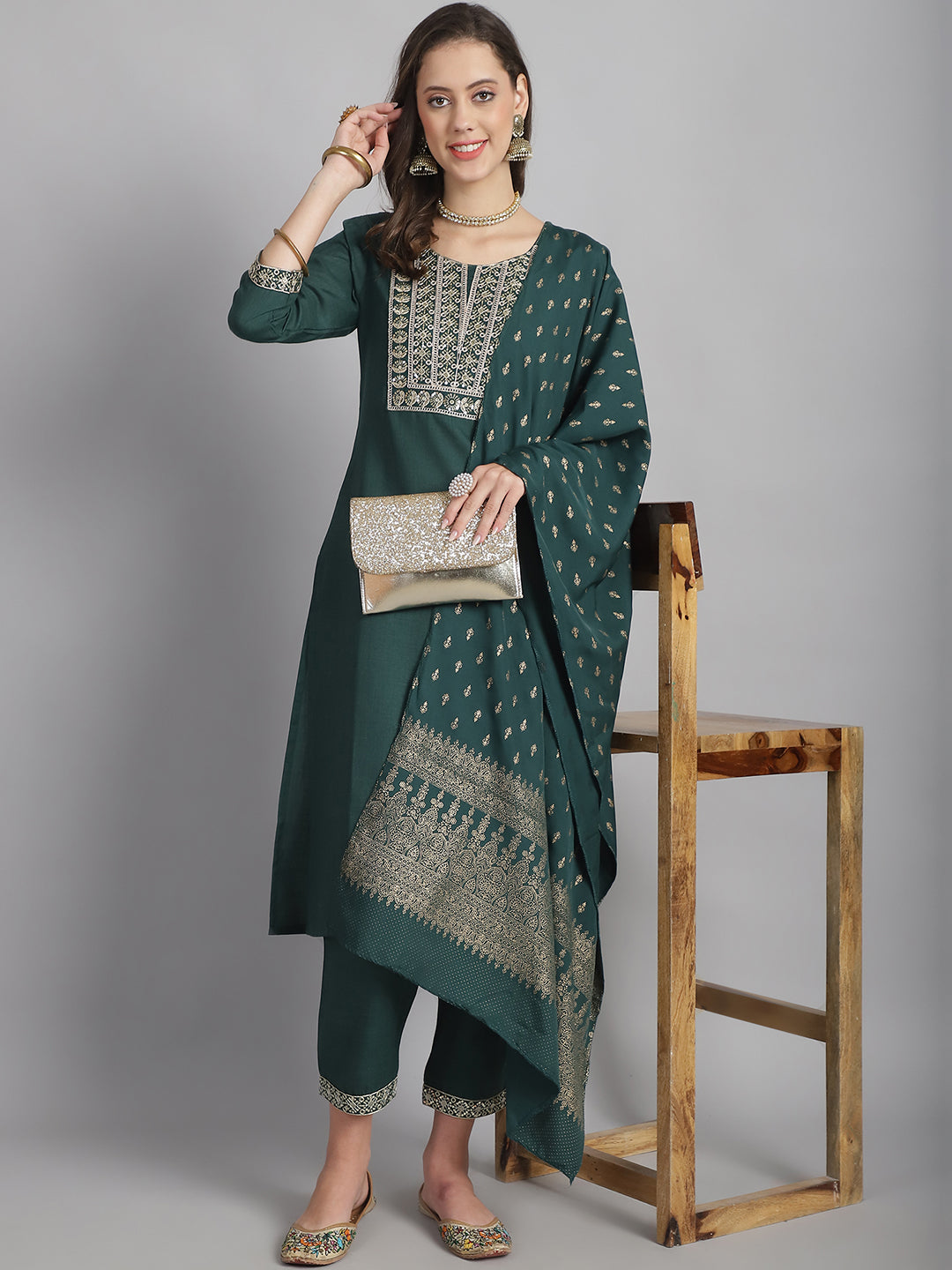 Ethnic Set Women Sequence work Straight Kurta and Pant set with Dupatta - Ethnic Set