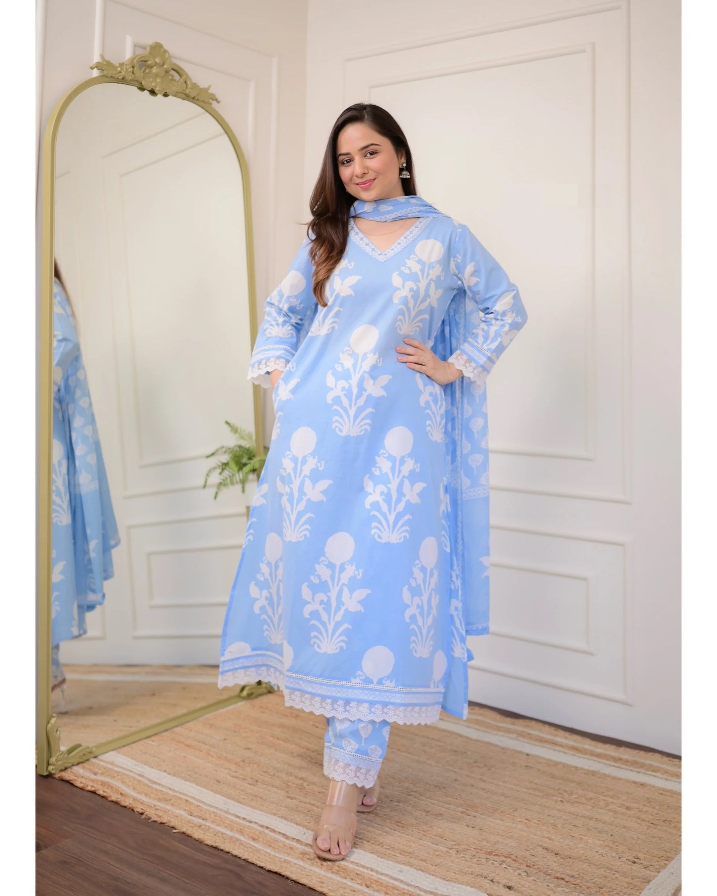 Ethnic Set Women Embroidery A-Line Kurta and Pant set with Dupatta - Ethnic Set