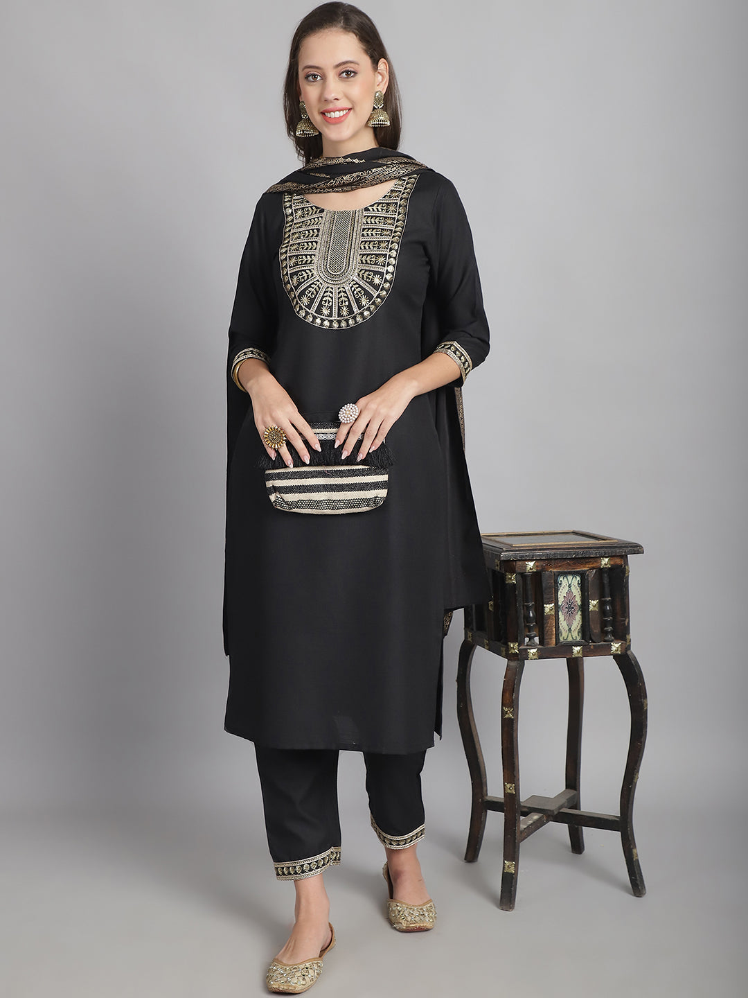 Ethnic Set Women Sequence Work Straight Kurta and Pant set with Dupatta - Ethnic Set