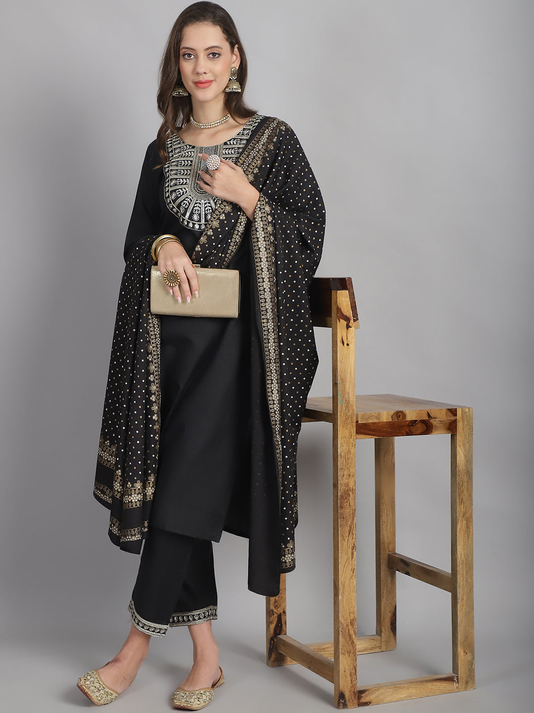 Ethnic Set Women Sequence Printed Straight Kurta and Pant set with Dupatta - Ethnic Set