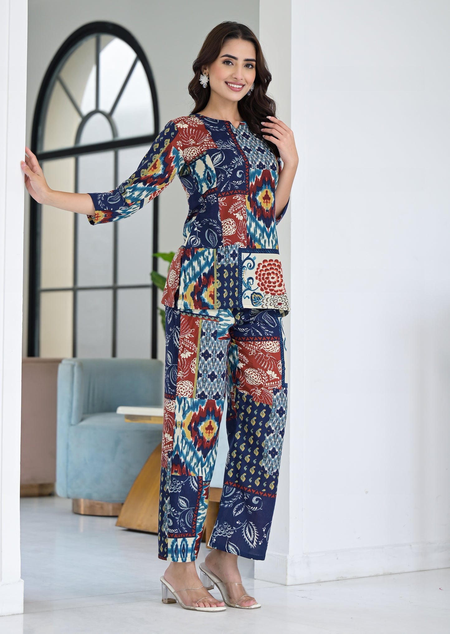 Ethnic Set Women  Printed Blue Co-ord Set - Ethnic Set