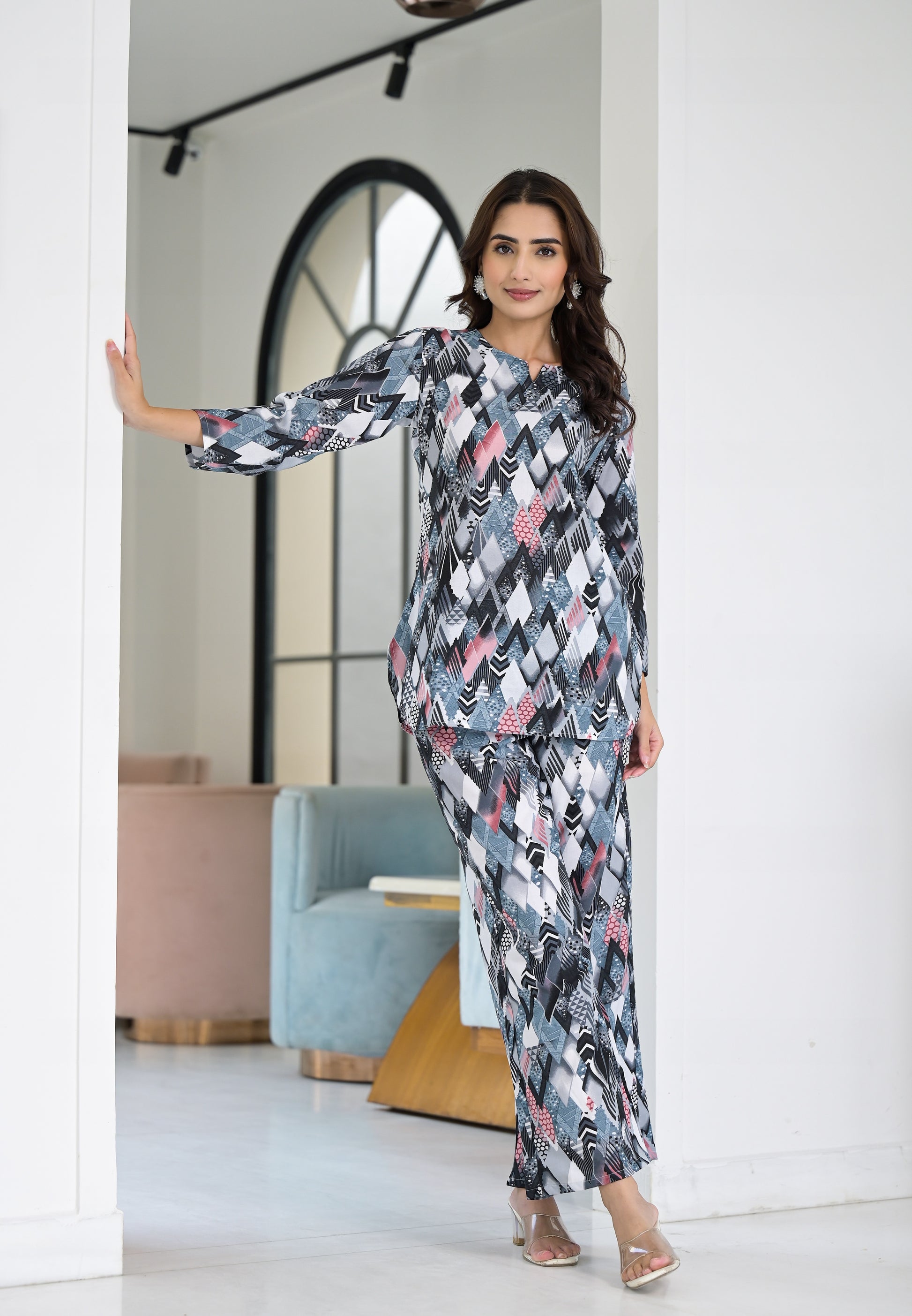 Ethnic Set Geometric Printed Co-ord Set - Ethnic Set