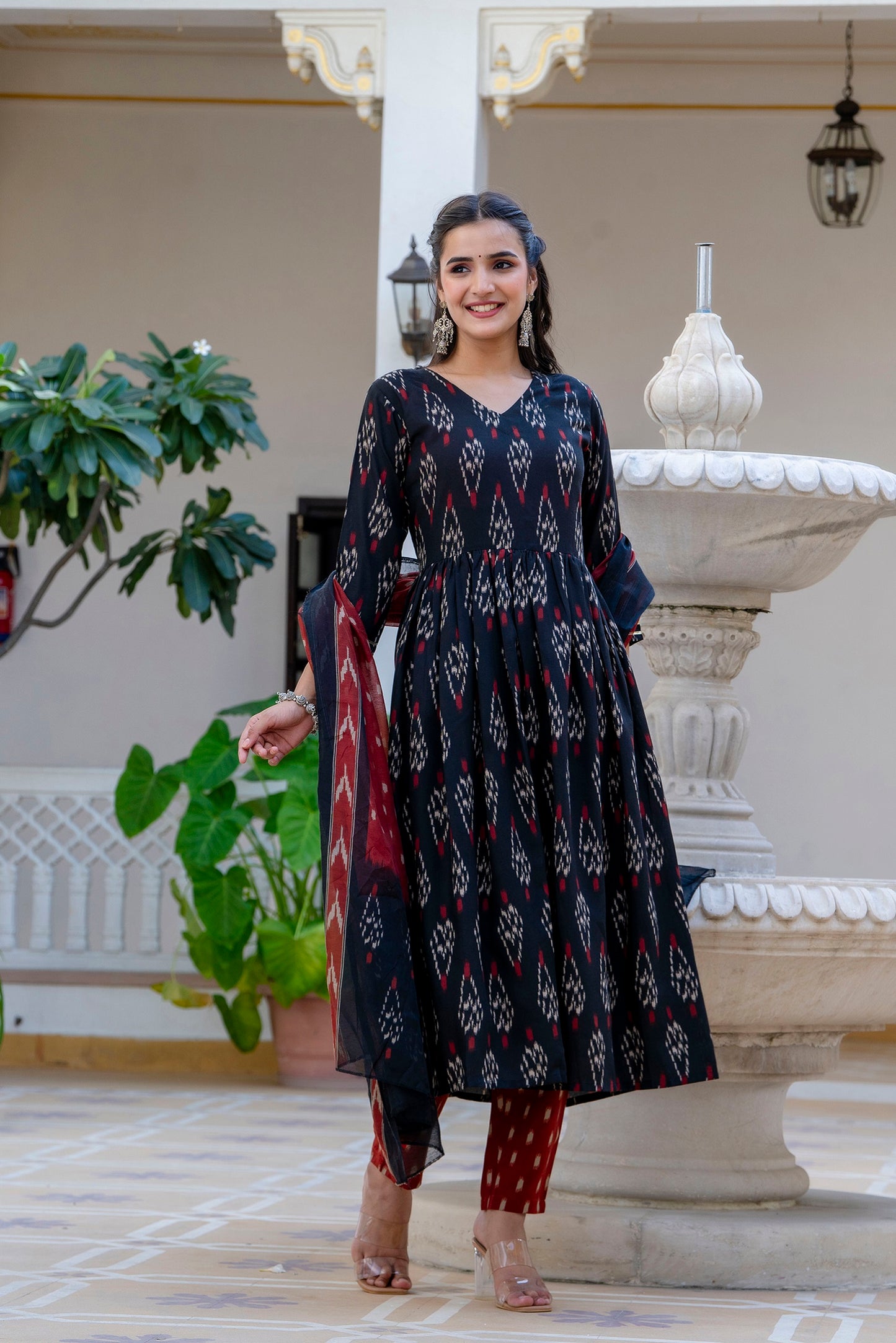 Ethnic Set Women Printed Anarkali Kurta and Pant set with Dupatta