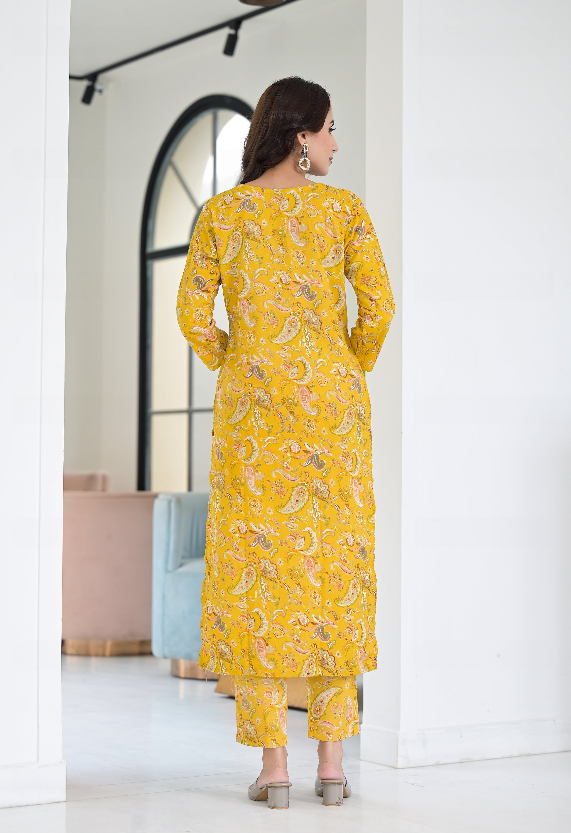 Ethnic Set Floral Printed Yellow Co-ord Set - Ethnic Set