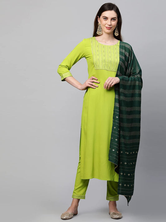 Ethnic Set Women Printed Straight Kurta and Pant set with Dupatta - Ethnic Set