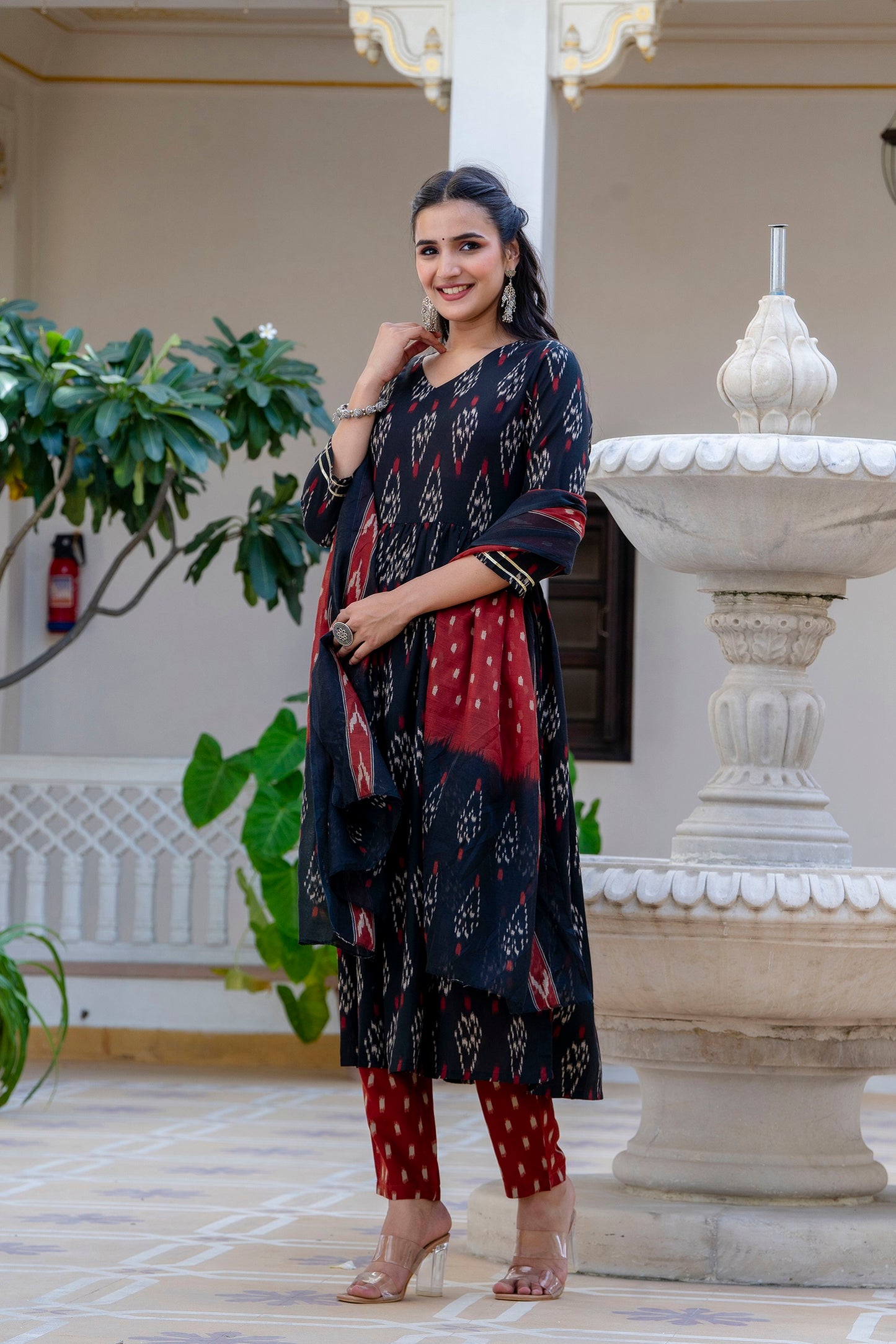 Ethnic Set Women Printed Anarkali Kurta and Pant set with Dupatta