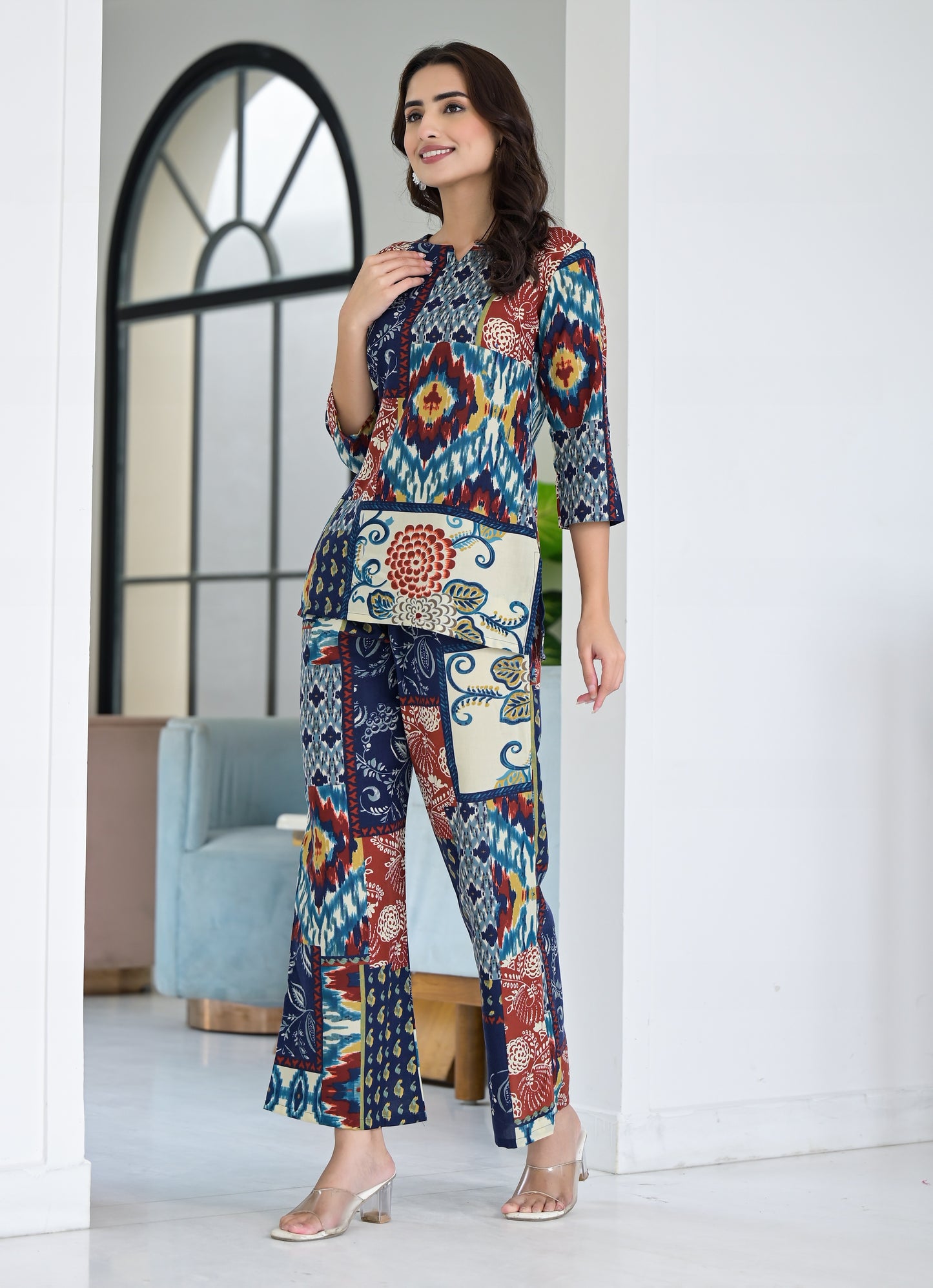 Ethnic Set Women  Printed Blue Co-ord Set - Ethnic Set