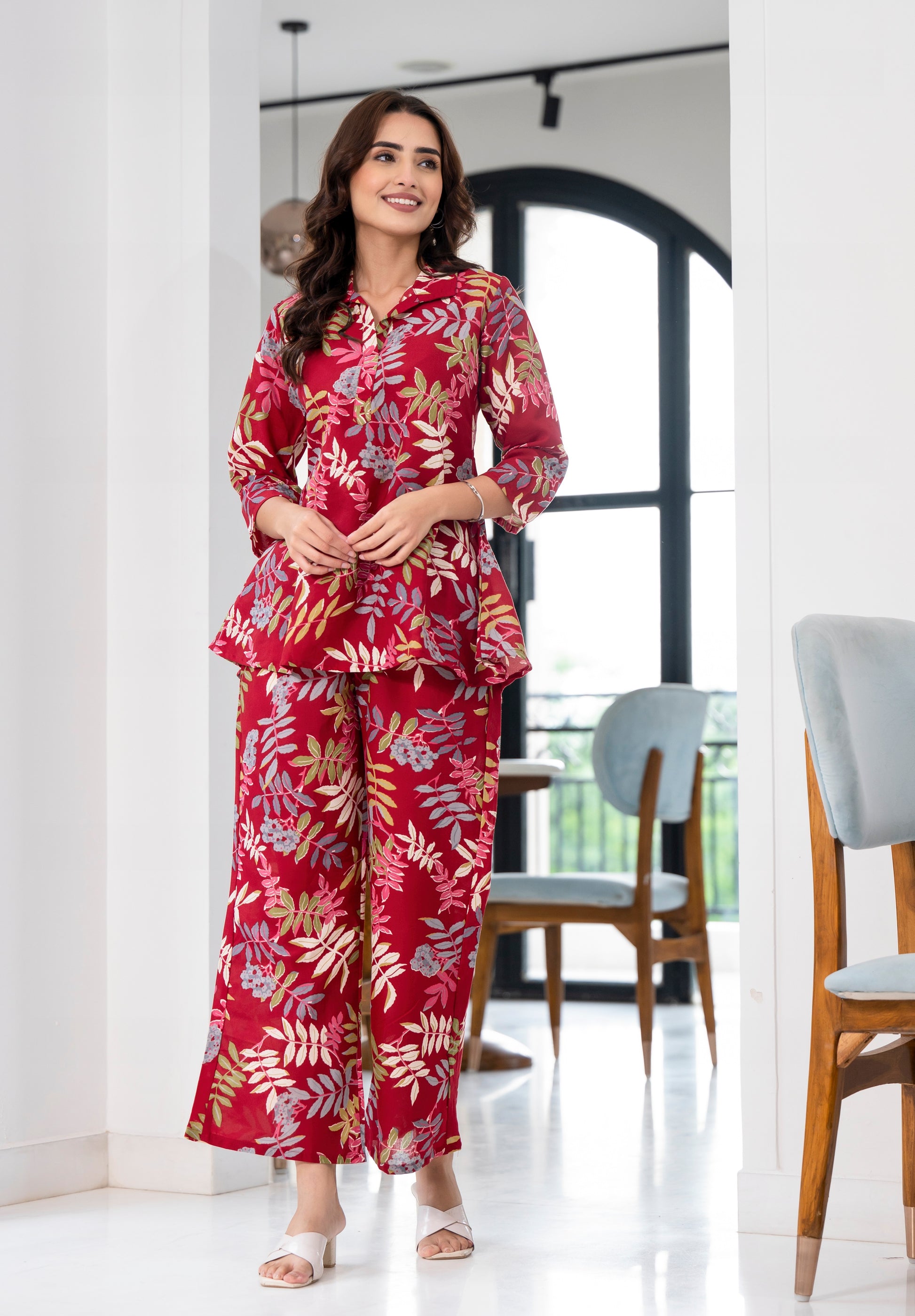 Ethnic Set Women Printed Red Co-ord Set - Ethnic Set