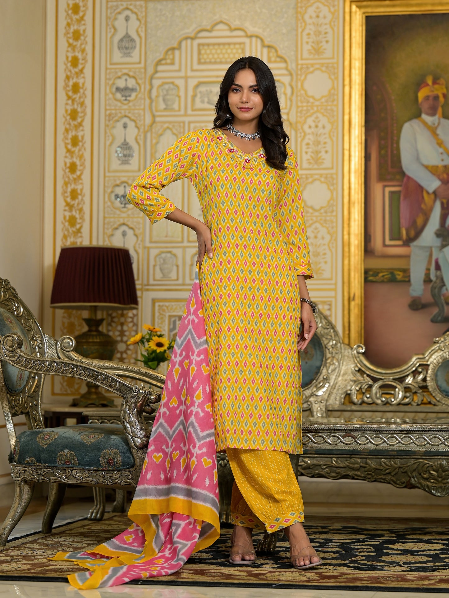 Ethnic Set Women Embroidery Straight Kurta and Pant set with Dupatta - Ethnic Set