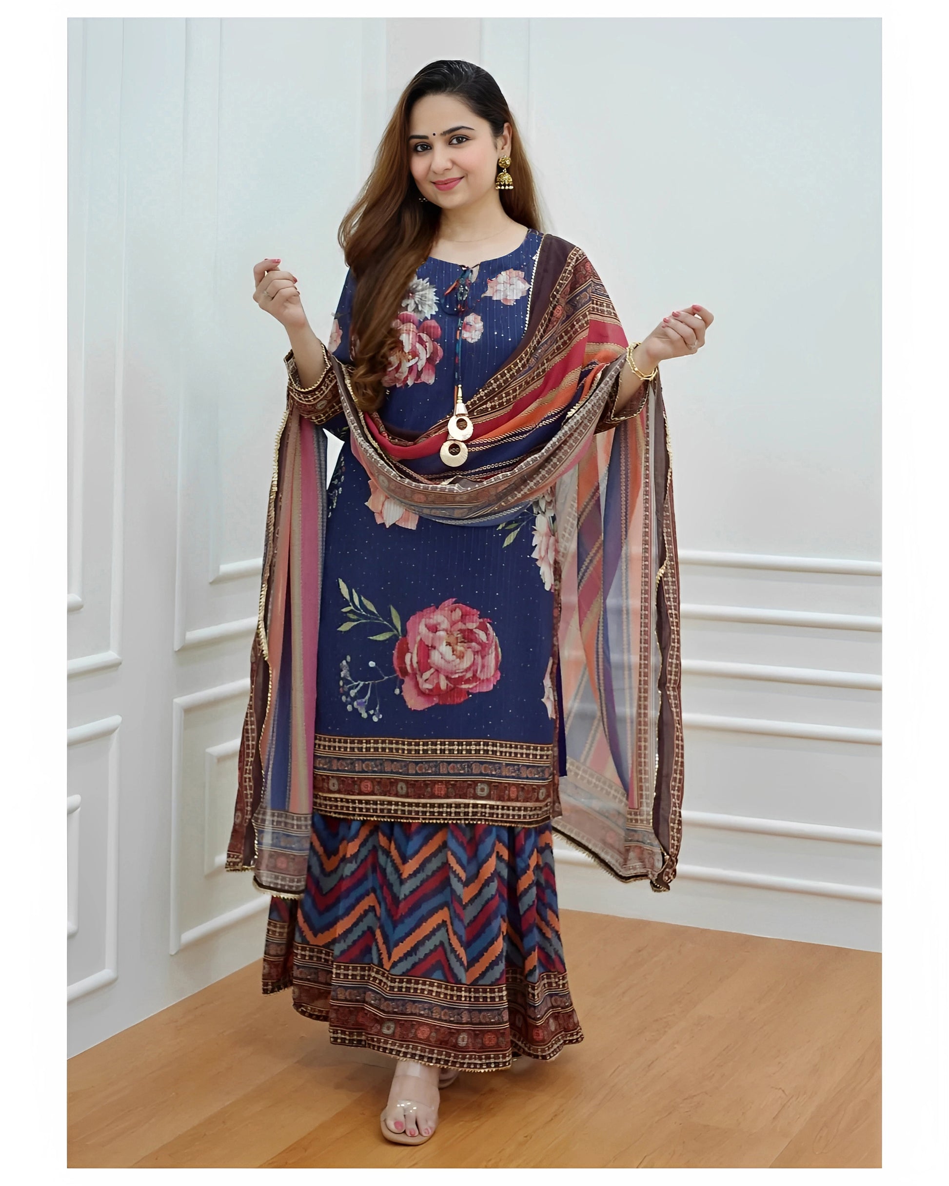 Kurta set ethnic fashion traditional cotton partiwear women clothing style Indian Ethnic Suit Palazzo pant Salwar Anarkali Lehenga Choli Bollywood Designer festive Printed wedding shaadi Collections Embroidered Ethnic Wear Outfits Attire Dresses Patterns